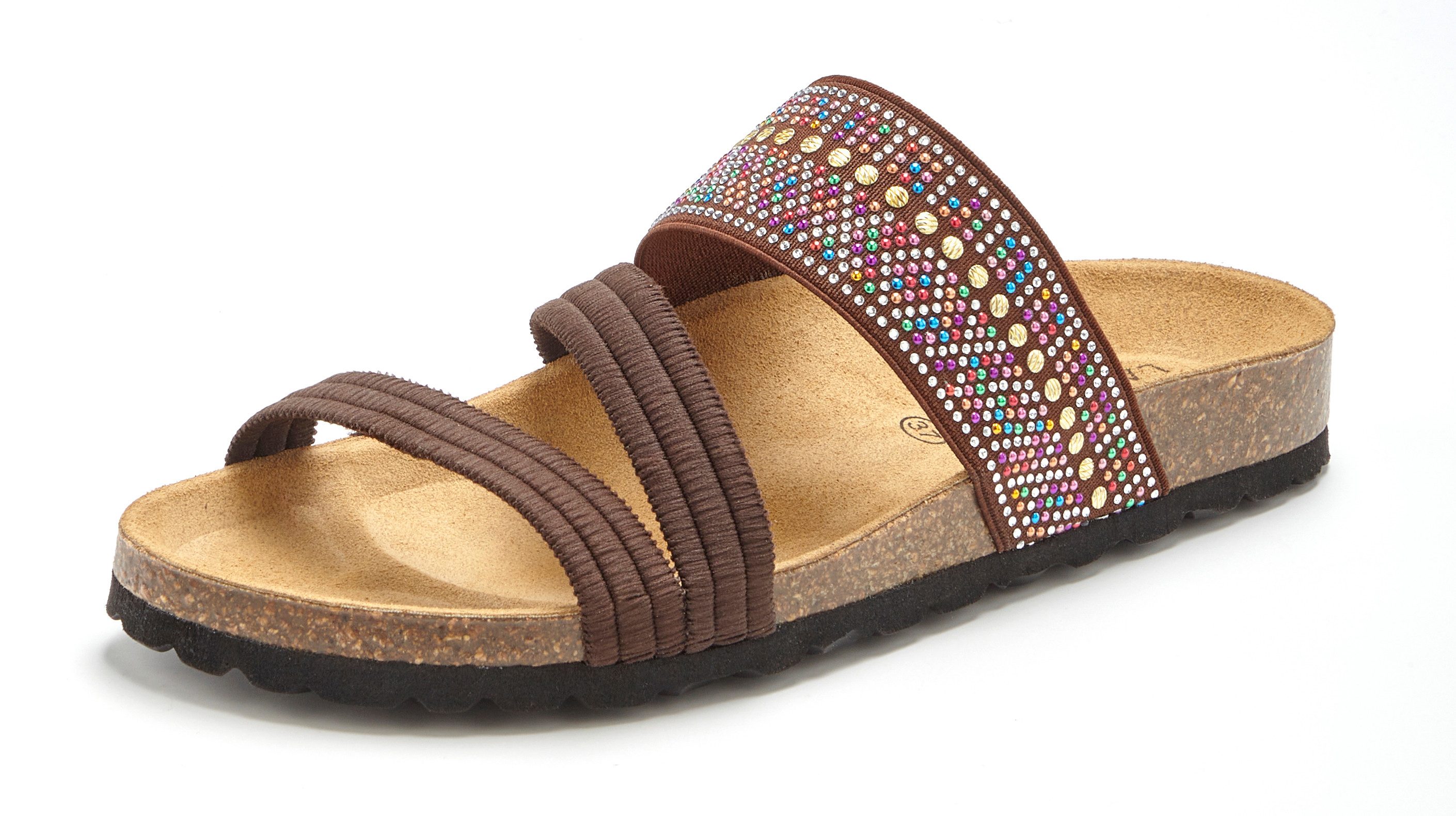 LASCANA Mule, Sandale, offener Schuh, Sommerschuh, Pantolette mit Komfortkorkfußbett aus Leder und elastischen Riemen
