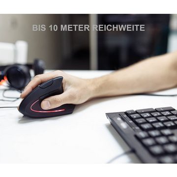 EAXUS Ergonon Vertikale Maus mit 6 Tasten - Kabellose ergonomische Maus (Funk, 1600 dpi, 10m Reichweite, Vorbeugung gegen Mausarm/Tennisarm)