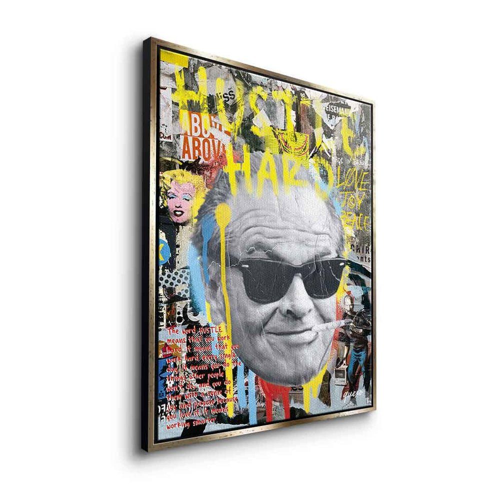 Hustle Pop Leinwandbild Hard Rahmen DOTCOMCANVAS® Art goldener Leinwandbild, Nicholson Streetart Collage Jack