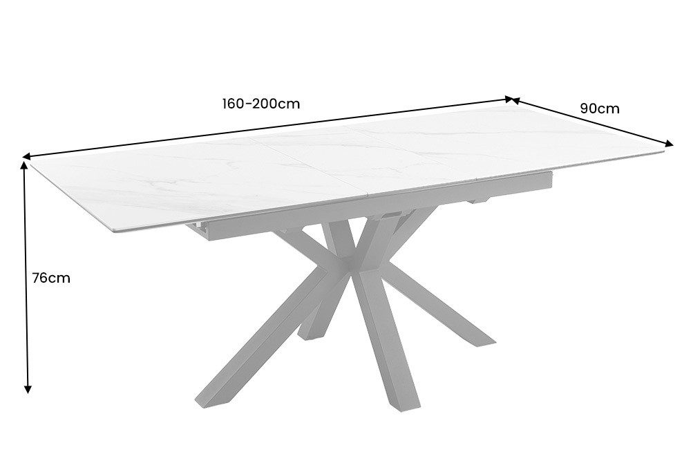 riess-ambiente Esstisch ETERNITY 160-200cm weiß/schwarz – Keramik, Marmor-Look, Metallgestell (Einzelartikel, 1-St), Sterngestell & ausziehbar für Flexibilität  – Bild 5 von 5