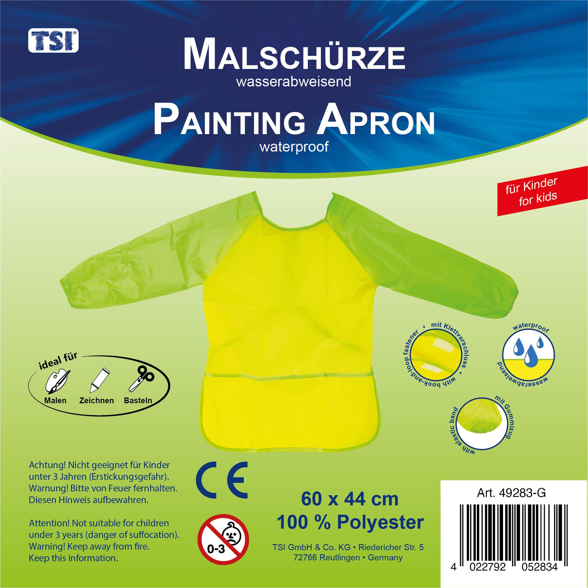 TSI Schreibwaren Malschürze Malschürze für Kinder 60x44cm (B x H), Farbe gelb