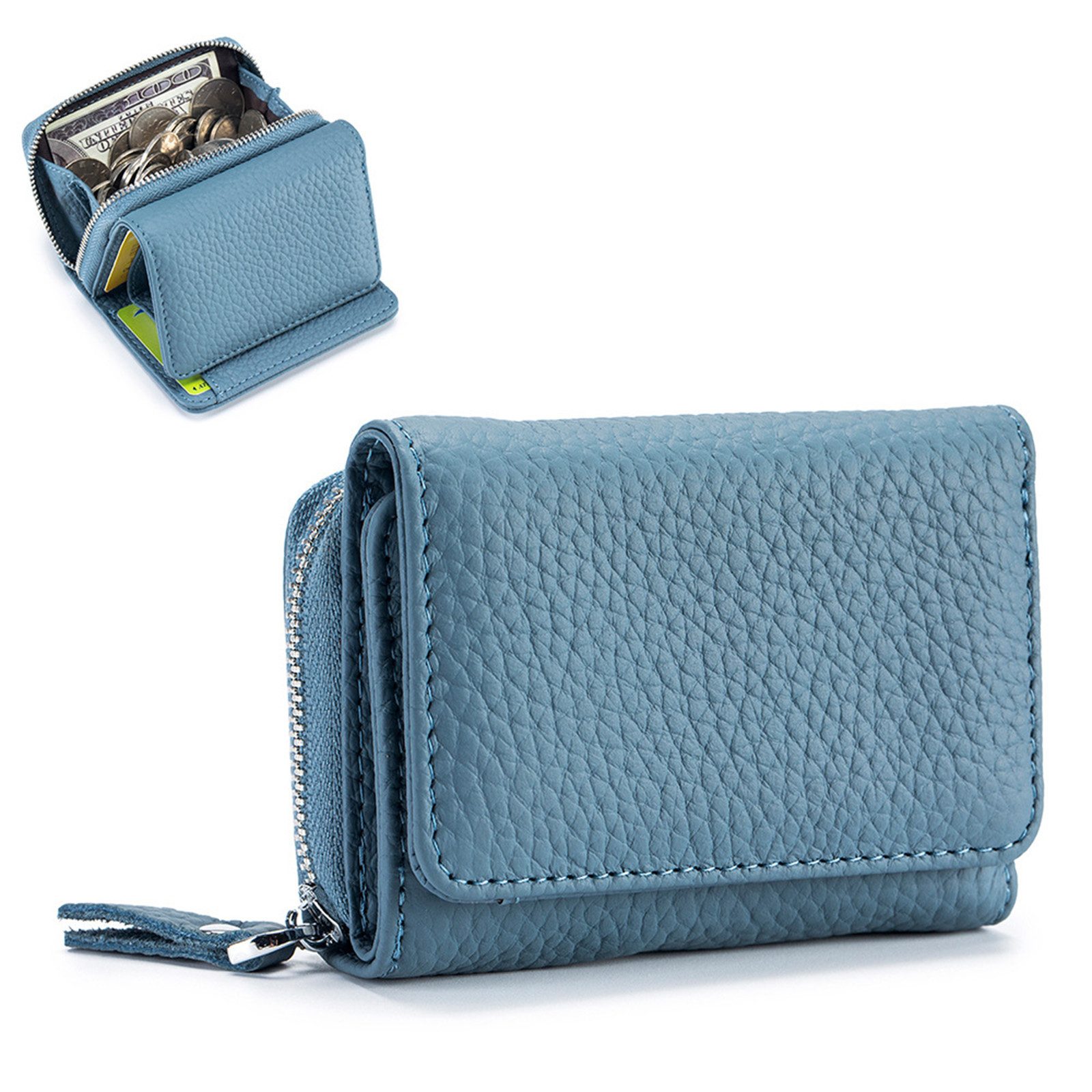 MOPUEA Geldbörse Damen Geldbörse Portmonee Weich RFID-Diebstahlschutz 6 Kartenfächer (Kompakte Geldbörse / Mini Wallet, Mini Geldbörse aus Kunstleder mit Karten- und Münzfach), Klein, leicht, 6 Kartenfächer, Reißverschluss, Kunstleder