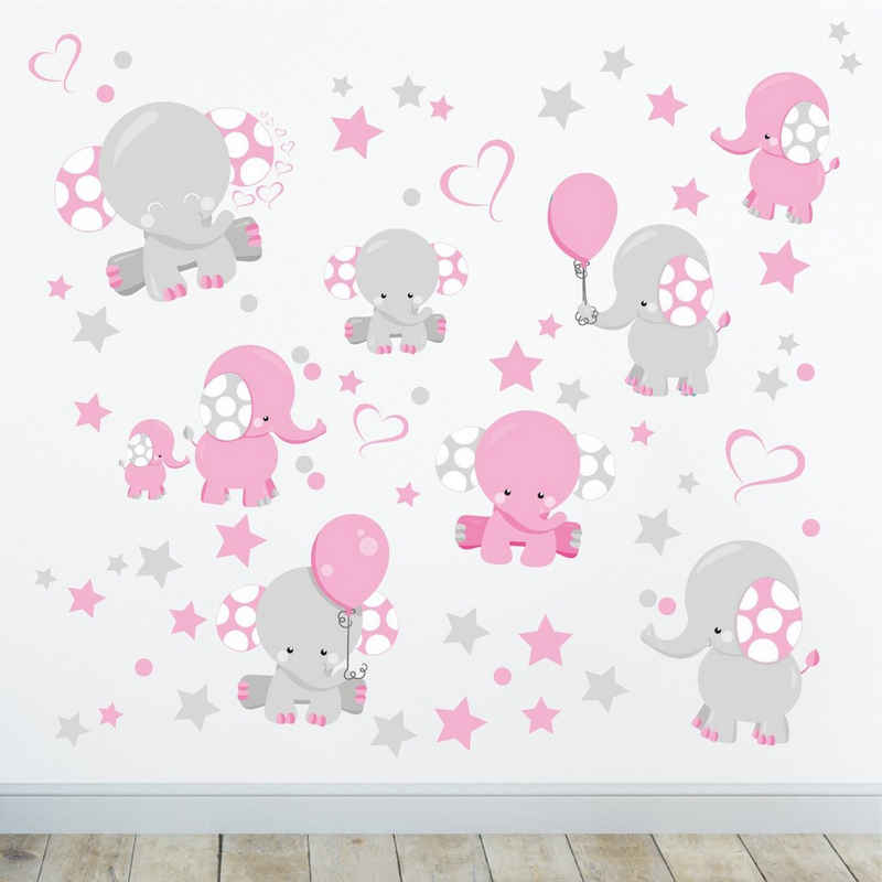 Sunnywall Wandtattoo Elefant Baby Ballons Wandsticker Wandtattoo (2 St), konturgeschnitten