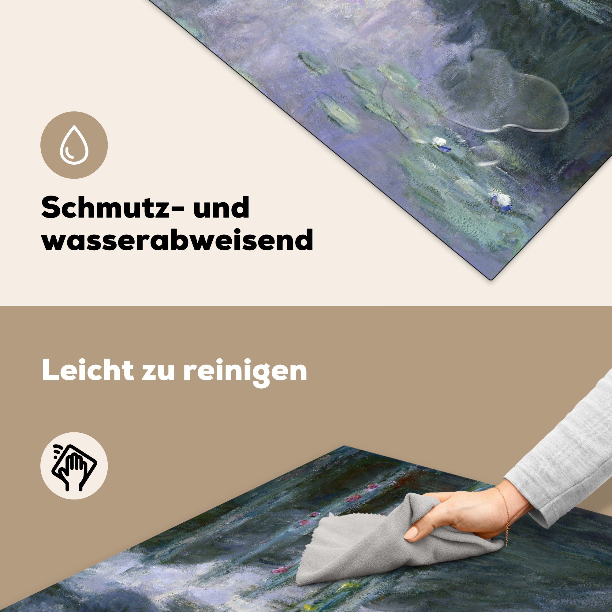 für - tlg), cm, (1 Monet, Arbeitsplatte Claude Vinyl, Ceranfeldabdeckung, Seerosen küche Herdblende-/Abdeckplatte MuchoWow 78x78