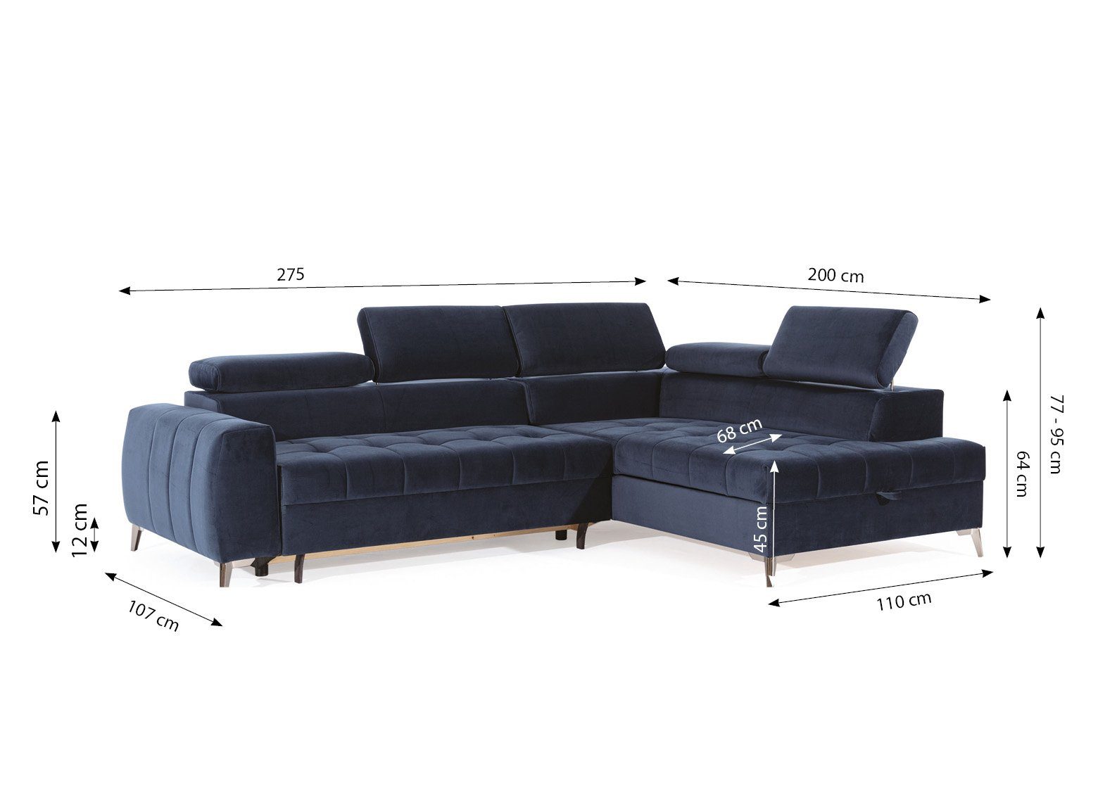 Furnix Ecksofa TOULOUS Sofa mit H95 Verarbeitung cm DL x Schlaffunktion x Auswahl, B200 Automat Maße: hochwertige Schwarz B275