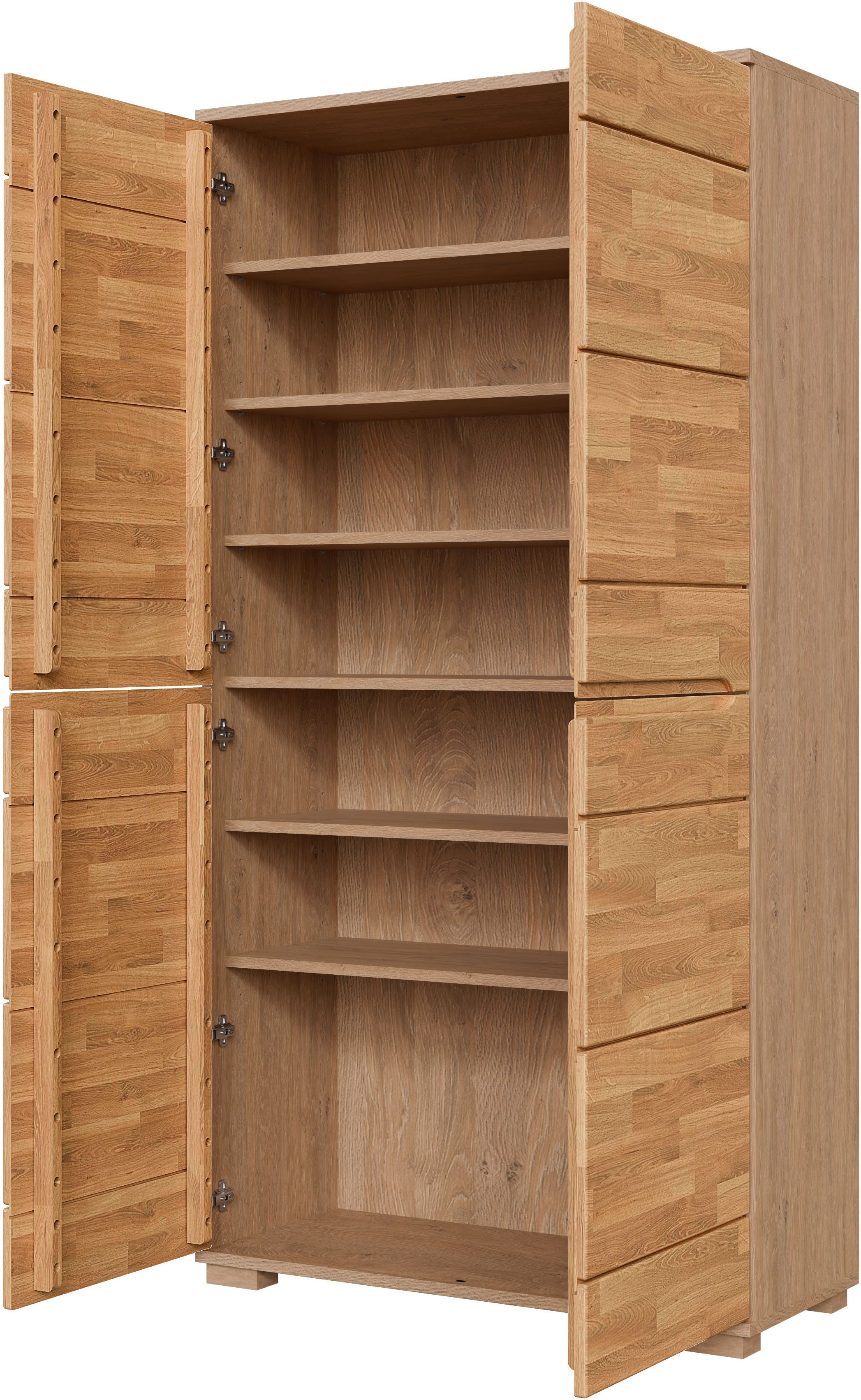 Home affaire Mehrzweckschrank VETRO Mehrzweckschrank, 7 Fächer, Griffmulden, 5variable einlegeboden Eiche B/T/H:100/40/190cm,Fronten Massivholz, Kopus Melamin,Griffmulden