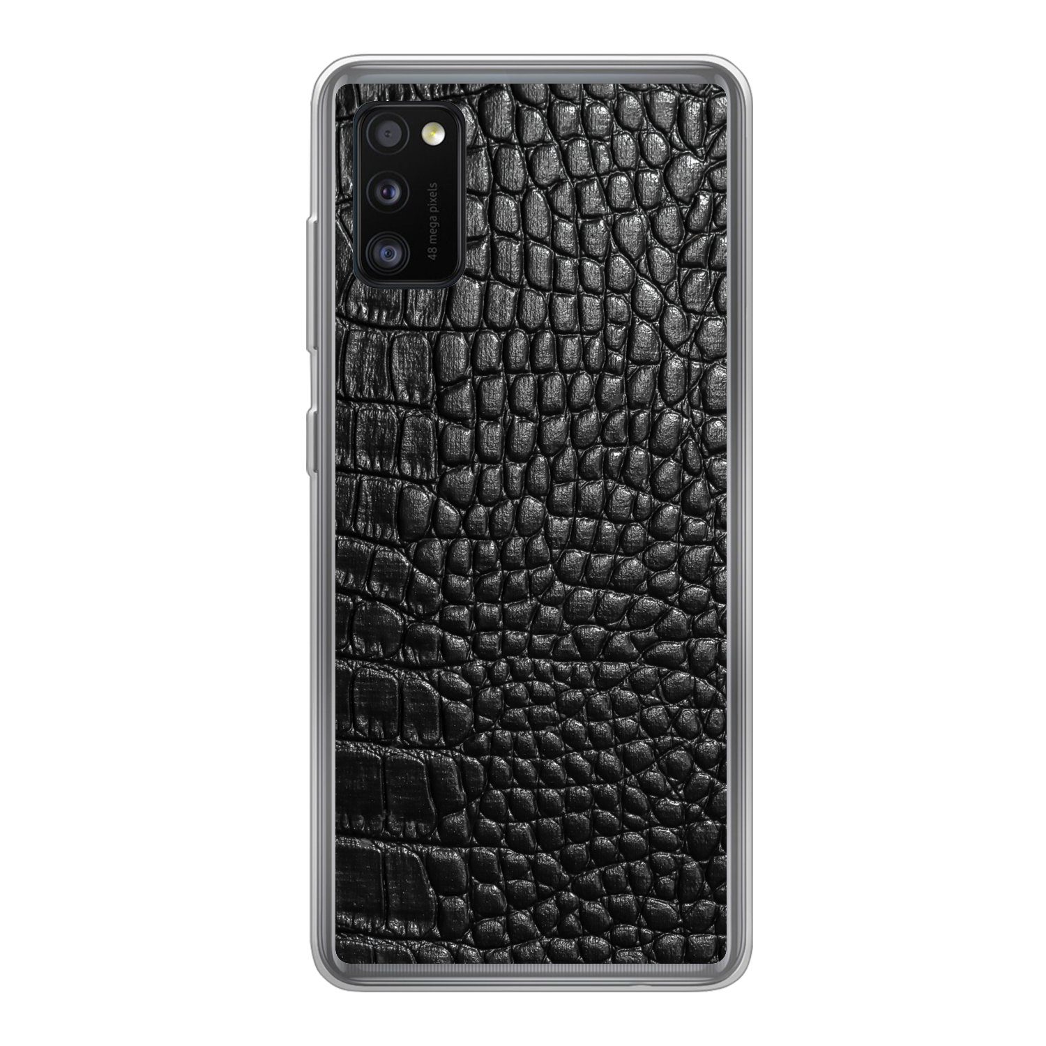 MuchoWow Handyhülle für Samsung Galaxy A41 Leder - Strukturiert - Schwarz - Grau, Smartphone-Bumper, Print, Handy Schutzhülle Dünn