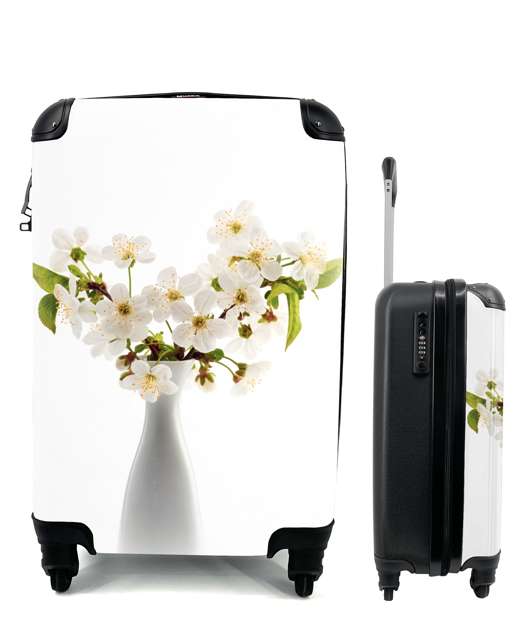 MuchoWow Handgepäckkoffer Stilleben - für Reisekoffer 4 Rollen, Trolley, Handgepäck Reisetasche - mit Vase Ferien, Blumen, rollen