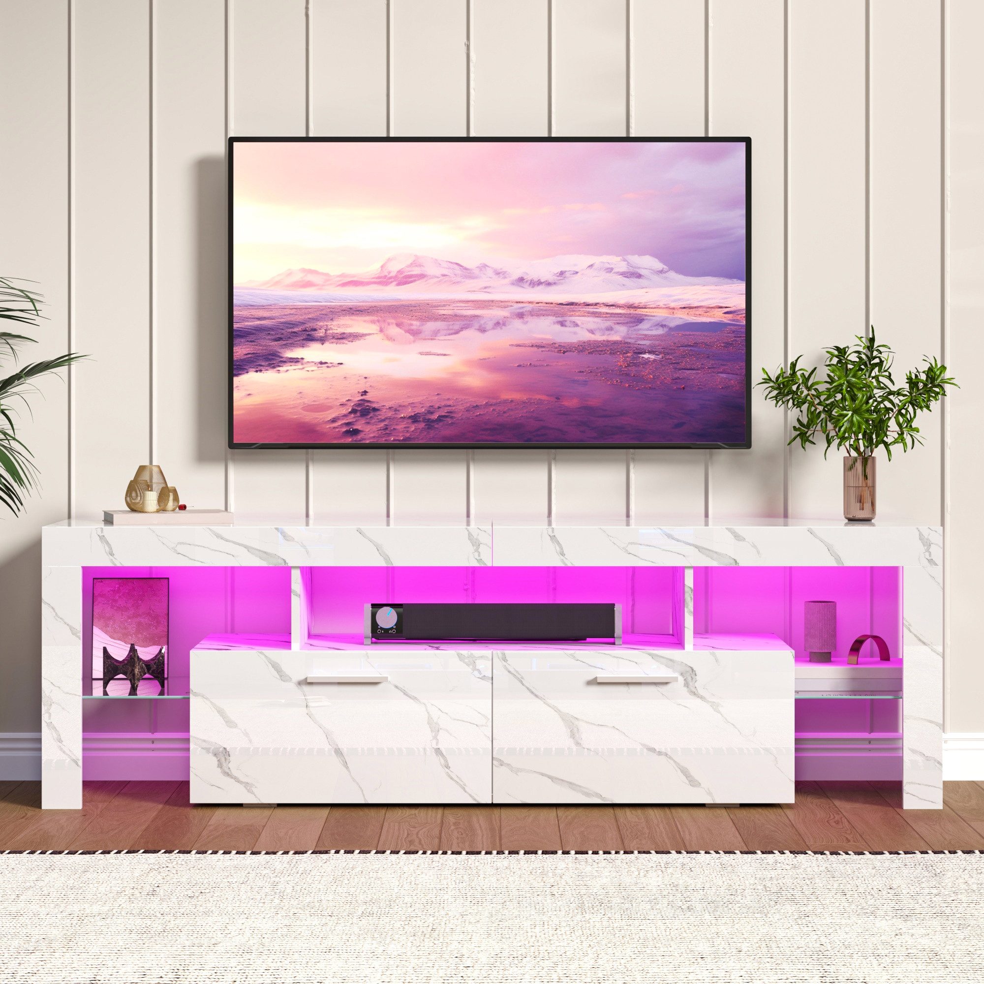 Hyaapwod TV-Schrank Hochglanz-TV-Schrank mit LED-Beleuchtung, zwei großen Schränken (1-St)