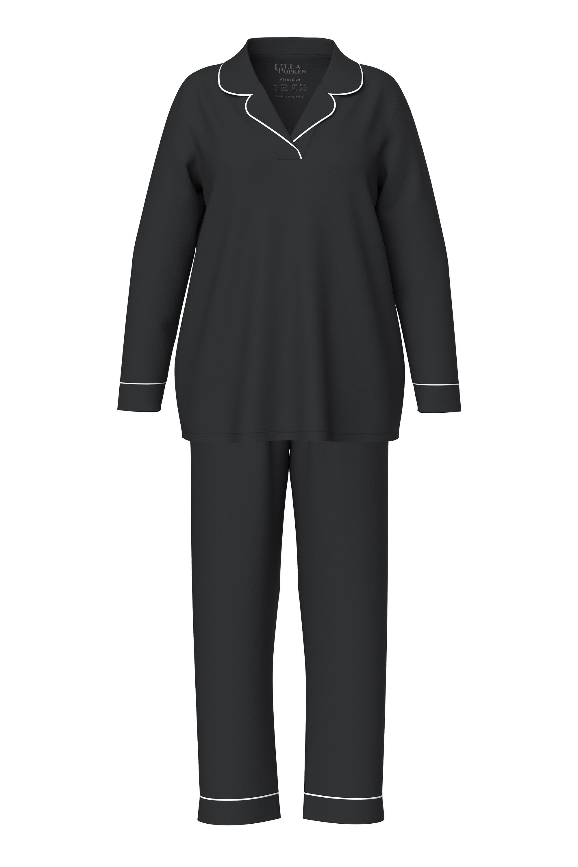 Ulla Popken Pyjama Pyjama Zweiteiler Zierpaspeln V-Ausschnitt Langarm günstig online kaufen