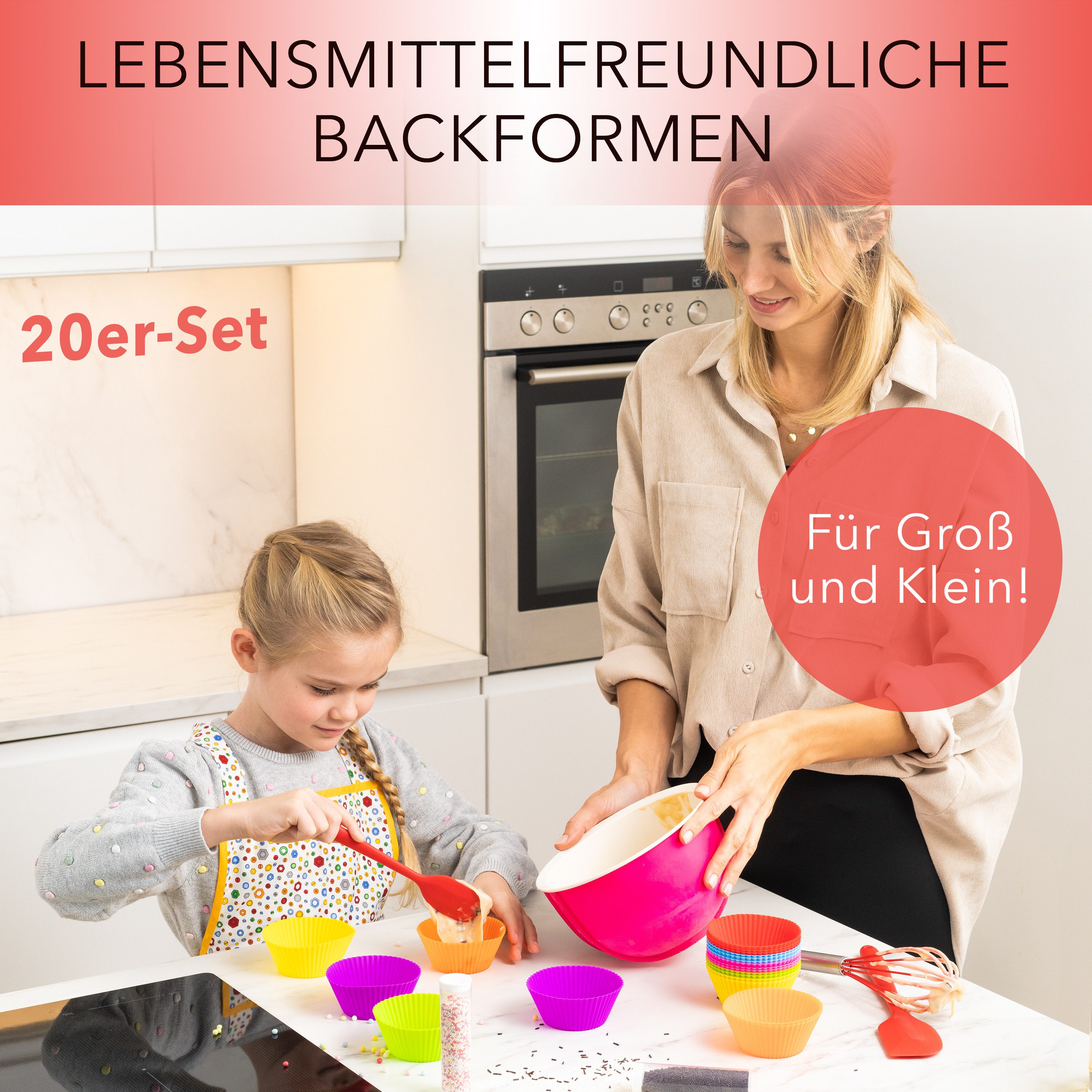AVANA Muffinform aus Silikon Große Muffinformen Muffinförmchen Cupcake Backformen, (20-tlg), Antihaftbeschichtung, BPA-frei, 7 Farben