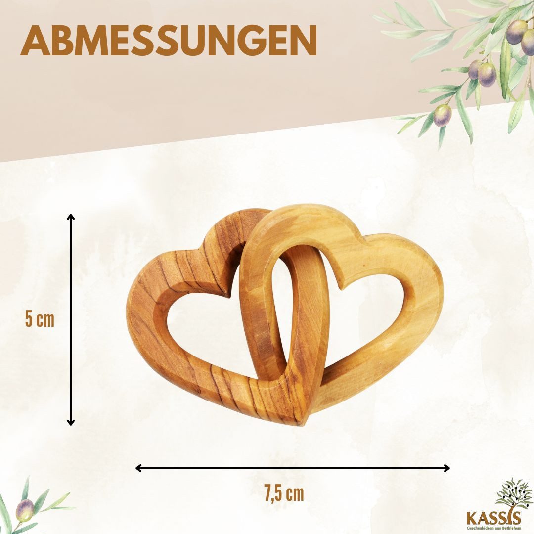 Kassis Geschenkartikel Dekoobjekt Olivenholz Verbundene Herzen Holzdeko Geschenk Gastgeschenk, Hergestellt in Bethlehem, zu Verlobung Hochzeit Valentinstag Jubiläum