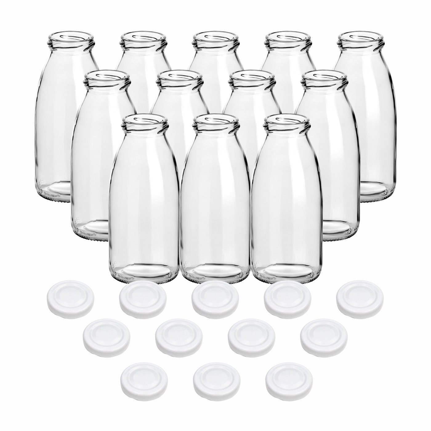 gouveo Trinkflasche Saftflaschen 250 ml l, Flasche mit Schraub-Deckel Set, 0,25 12er Kleine weiß 