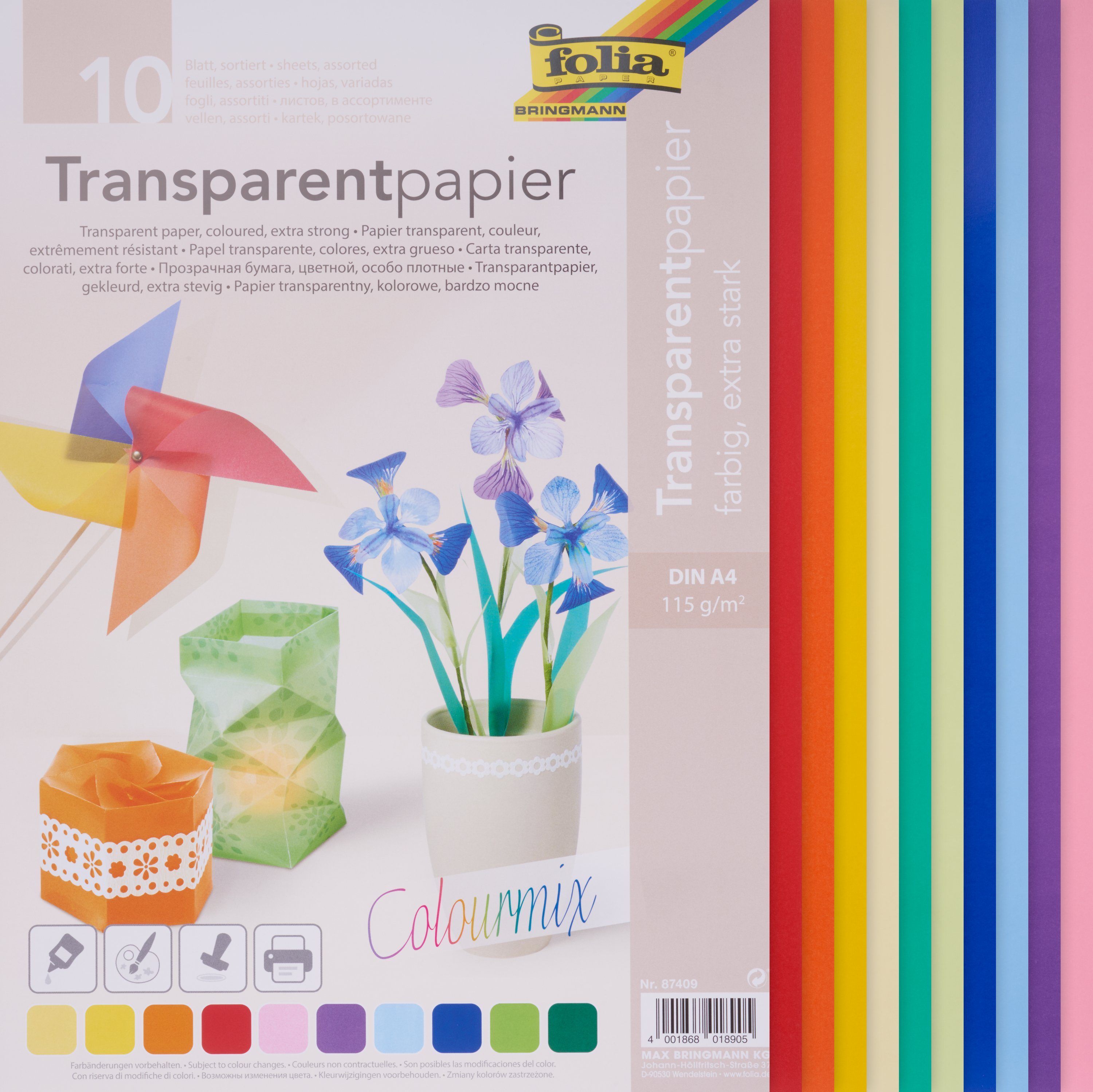 Transparentpapier, Blatt 10 Folia Bunt Multi Transparentpapier |