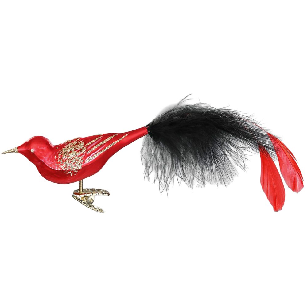 INGE-GLAS® Christbaumschmuck Weihnachtsgesang, Vogel Glasvogel 11cm (1-tlg), mundgeblasen, handbemalt mit echten Federn