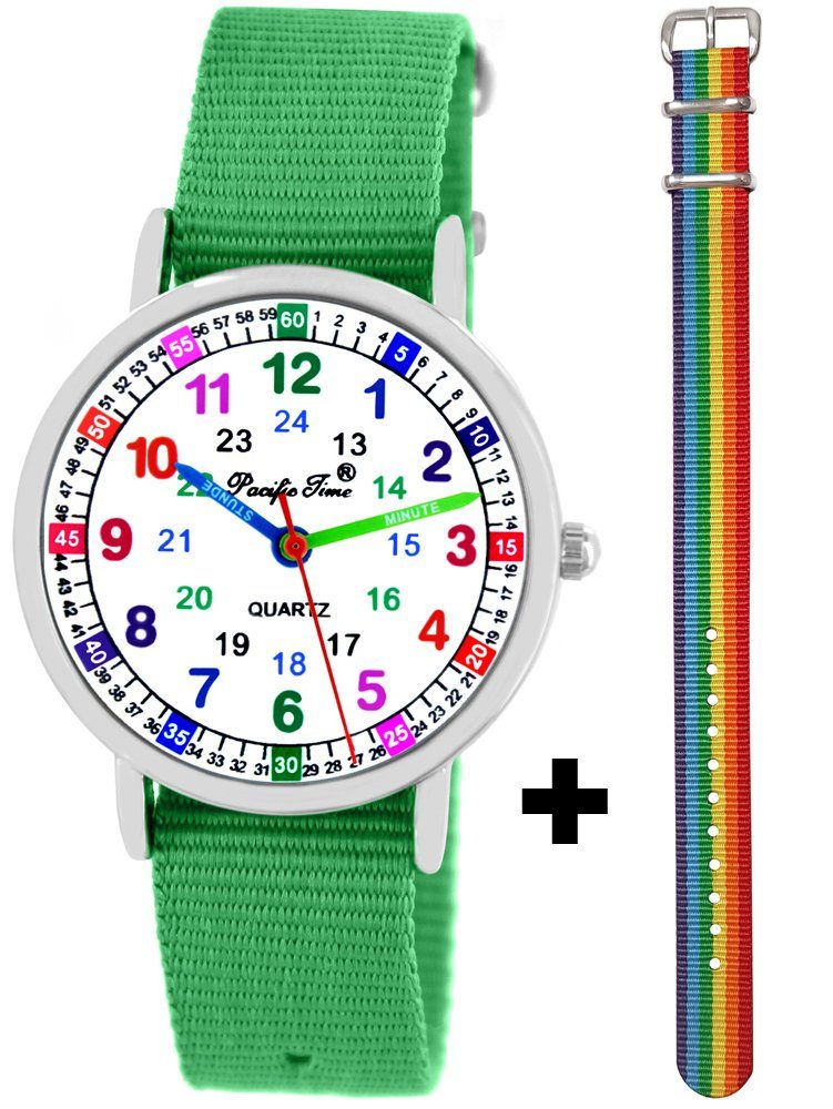 Pacific Time Quarzuhr Lernuhr für Kinder, + farbiges like a Unicorn Armband - Gratis Versand