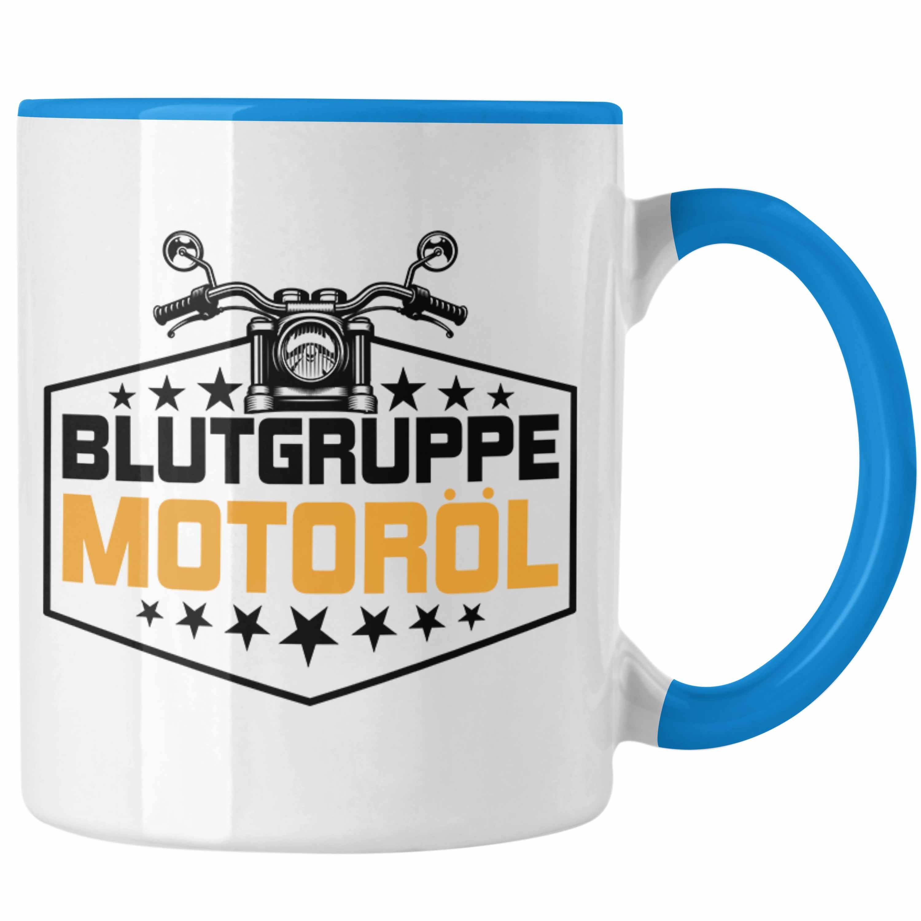 Trendation Tasse Trendation - Blutgruppe Motoröl Tasse Geschenk für Motorradfahrer Geschenkidee Biker Blau