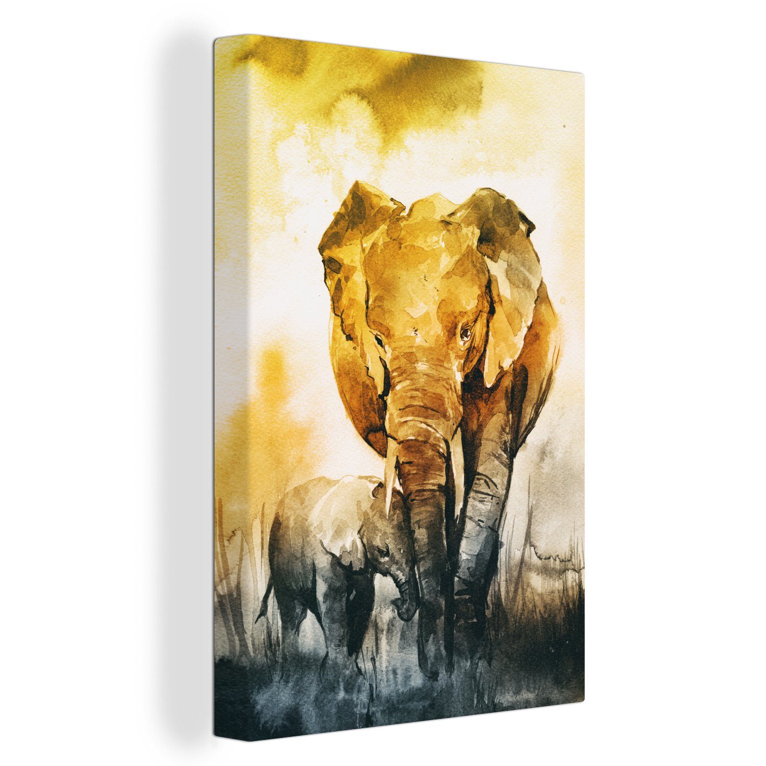 OneMillionCanvasses® Leinwandbild Elefant - Kind - Aquarell, (1 St), Leinwandbild fertig bespannt inkl. Zackenaufhänger, Gemälde, 20x30 cm