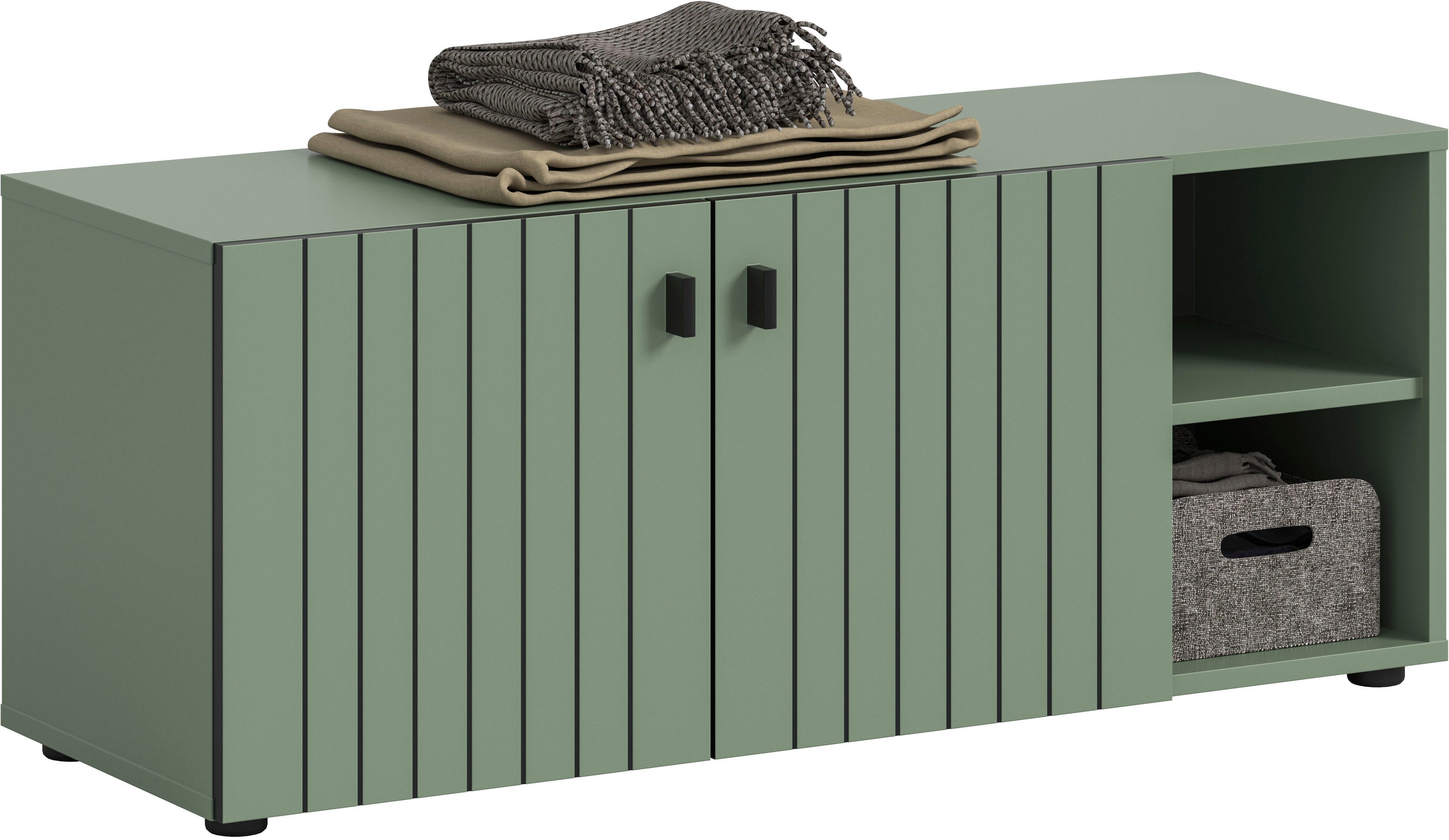 Home affaire Sitzbank TATIO, 106x43x37 cm, 2 Türen, 2 offene Fächer (Sitzbank und Sitzkissen), Garderobensitzbank, Sitzbank Flur mit Stauraum, Sitzkissen wählbar