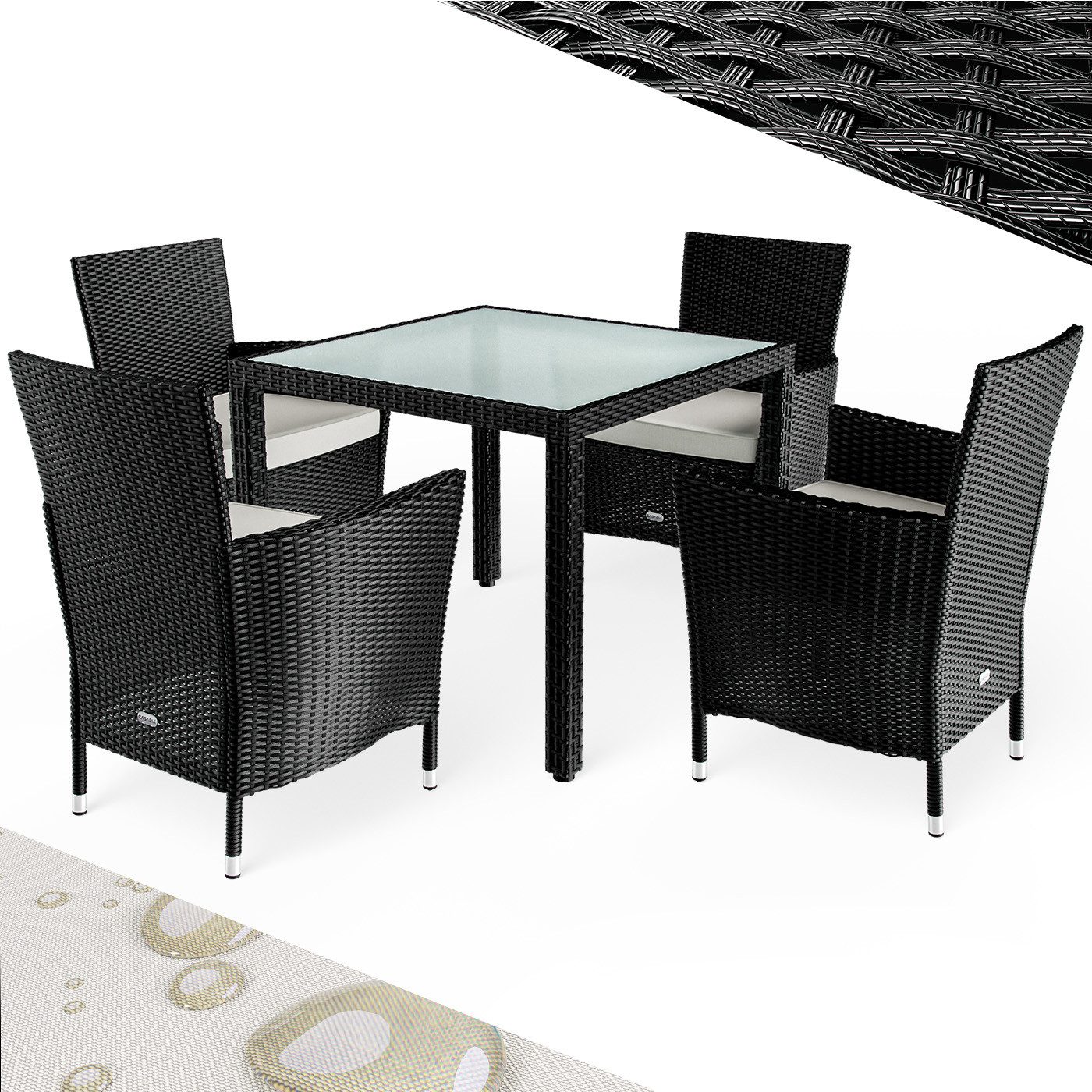 Casaria Garten-Essgruppe Mailand, Polyrattan 4 Personen Wetterfest inkl. 7cm Auflagen Stühle Stapelbar