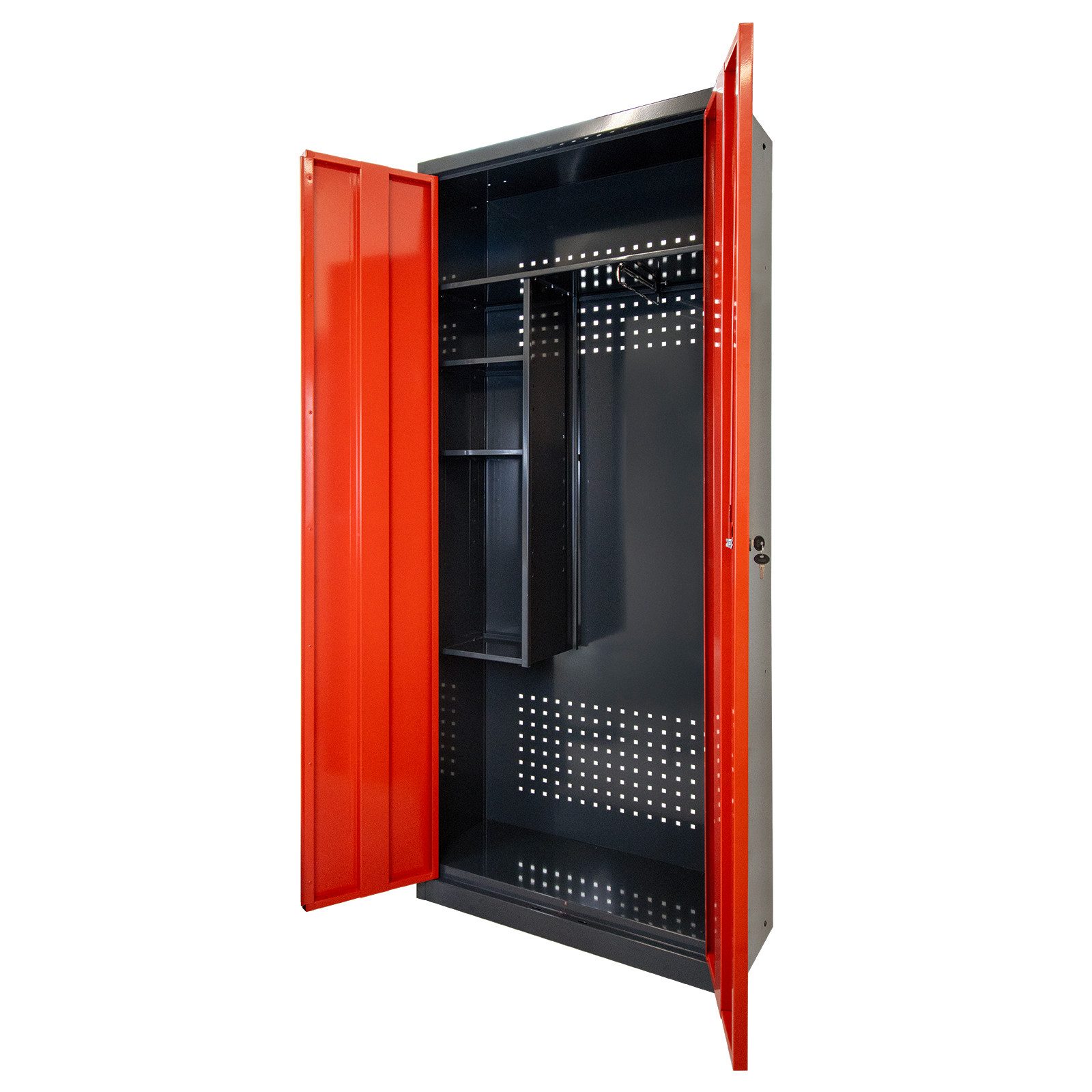 PROREGAL® Spind Motorradschrank mit 3 Staufächer.HxBxT 192x80x37cm.Anthrazitgrau.Rot