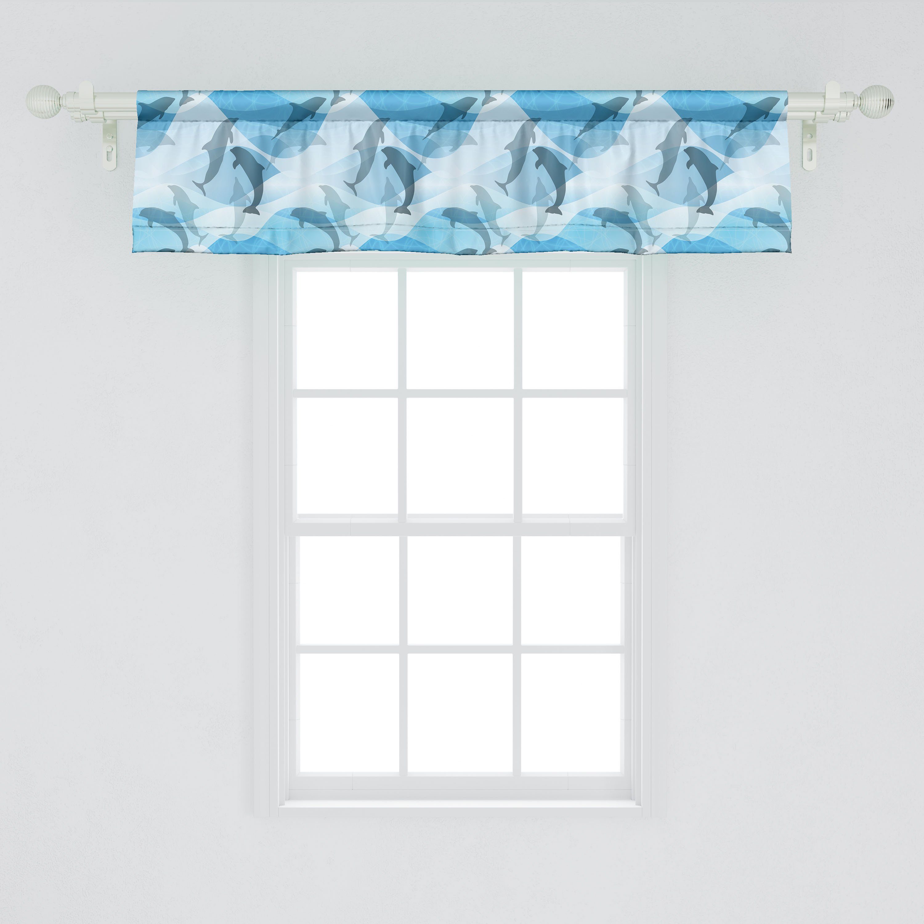 Schlafzimmer Microfaser, Vorhang für Volant Delphin Küche Unterwasser-Fisch-Muster Abakuhaus, Stangentasche, Dekor mit Scheibengardine