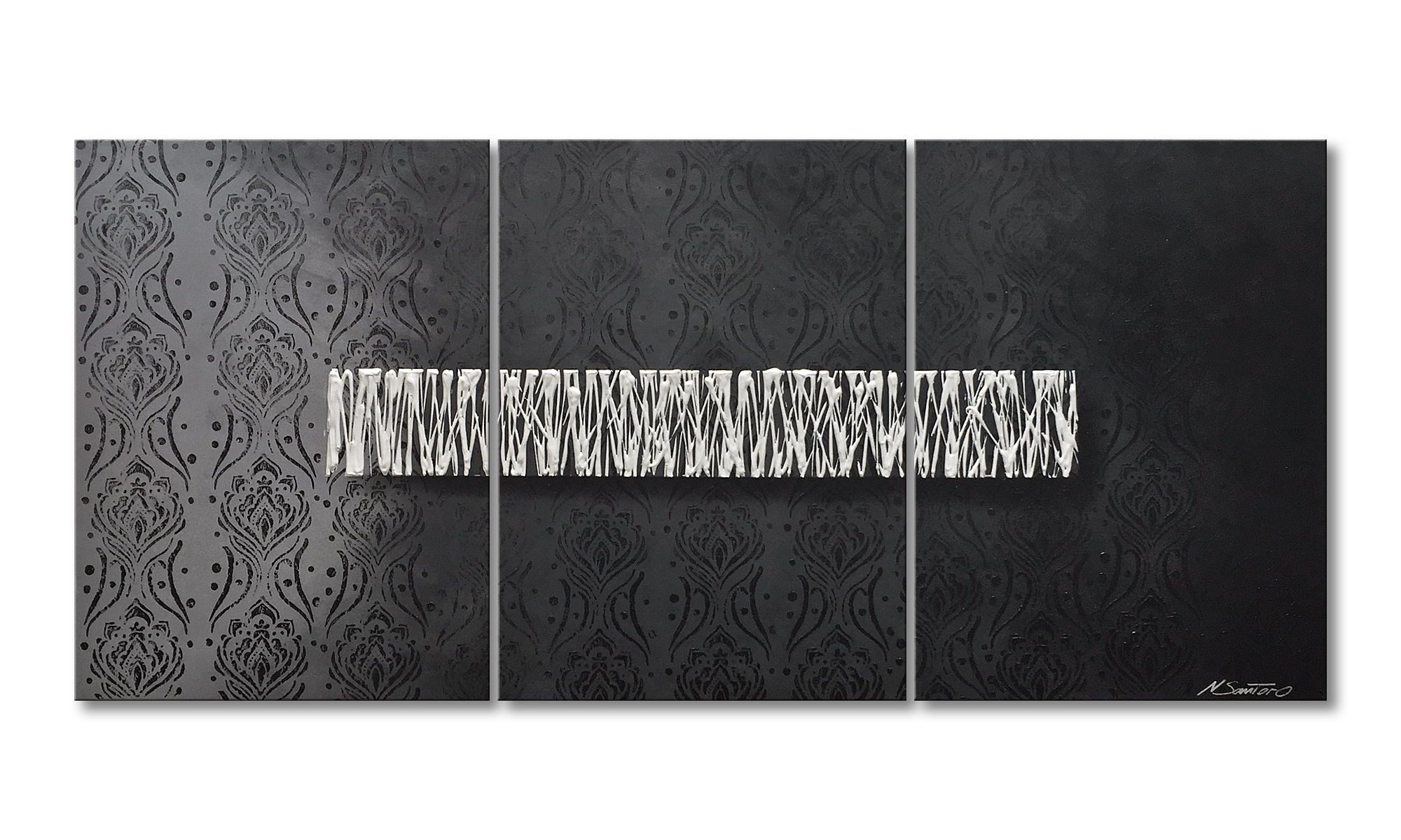 WandbilderXXL Gemälde Silver Vibration 150 x 70 cm, Abstraktes Gemälde, handgemaltes Unikat