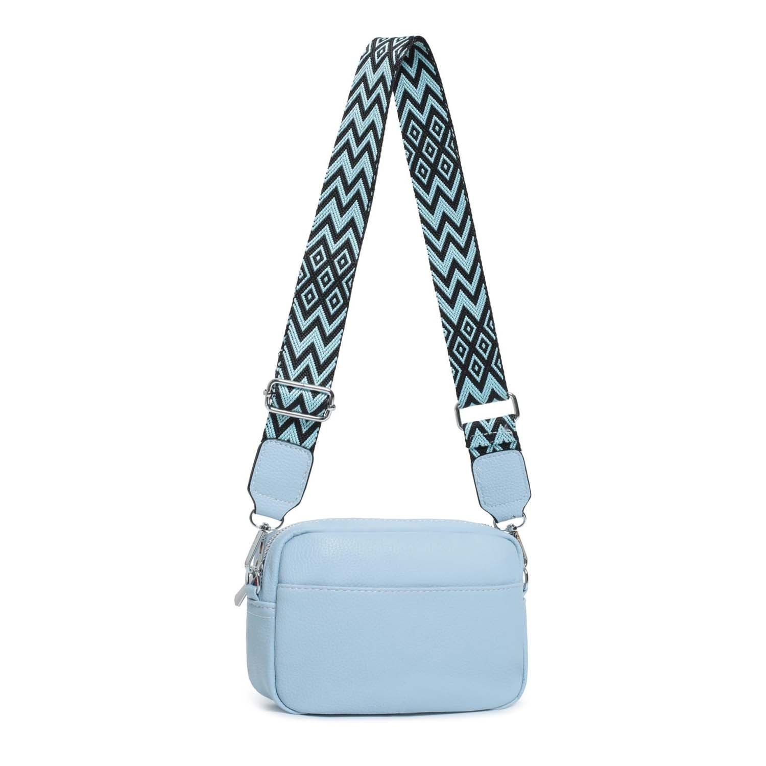 ITALYSHOP24 Schultertasche Damen kleine Umhängetasche CrossBody Crossover Handytasche Geldbörse (Spar-Set aus einer Tasche mit einem breitem Muster Stoffgurt/Umhängeband), Bodybag, Brusttasche, Hüfttasche, Muster Taschengurt, leicht Gewicht