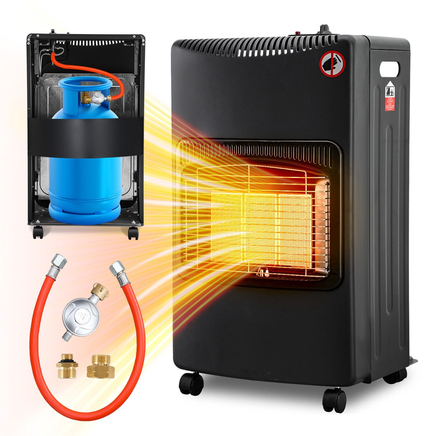 Clanmacy Heizgerät Keramik-Gasheizofen, 4200W mobil, inkl. Euro-Adapter, Gasdruckregler, 4200 W