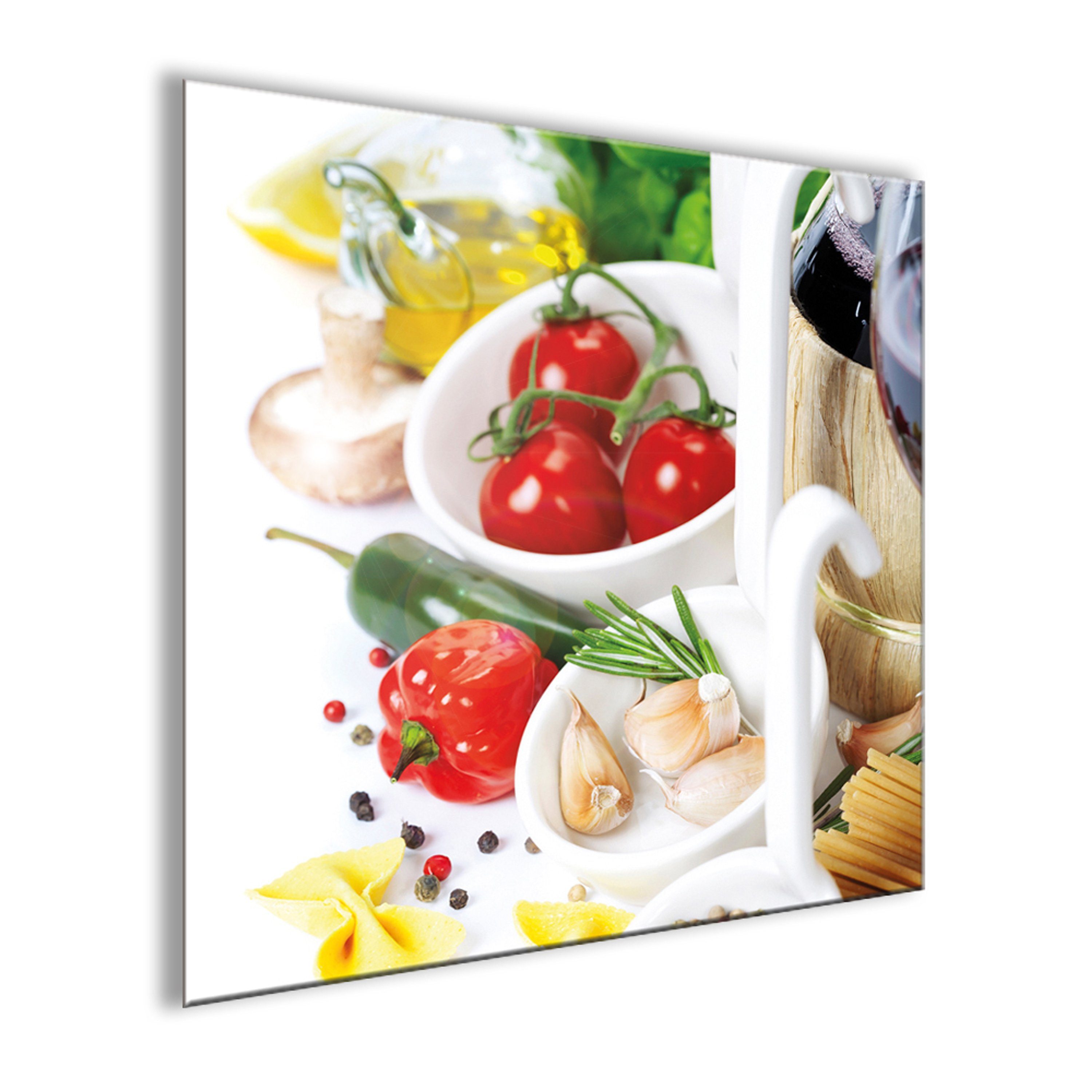Bild Küche 30x30cm Pasta, Glasbild Gemüse Glasbild Italien italienische Kräuter artissimo Kräuter