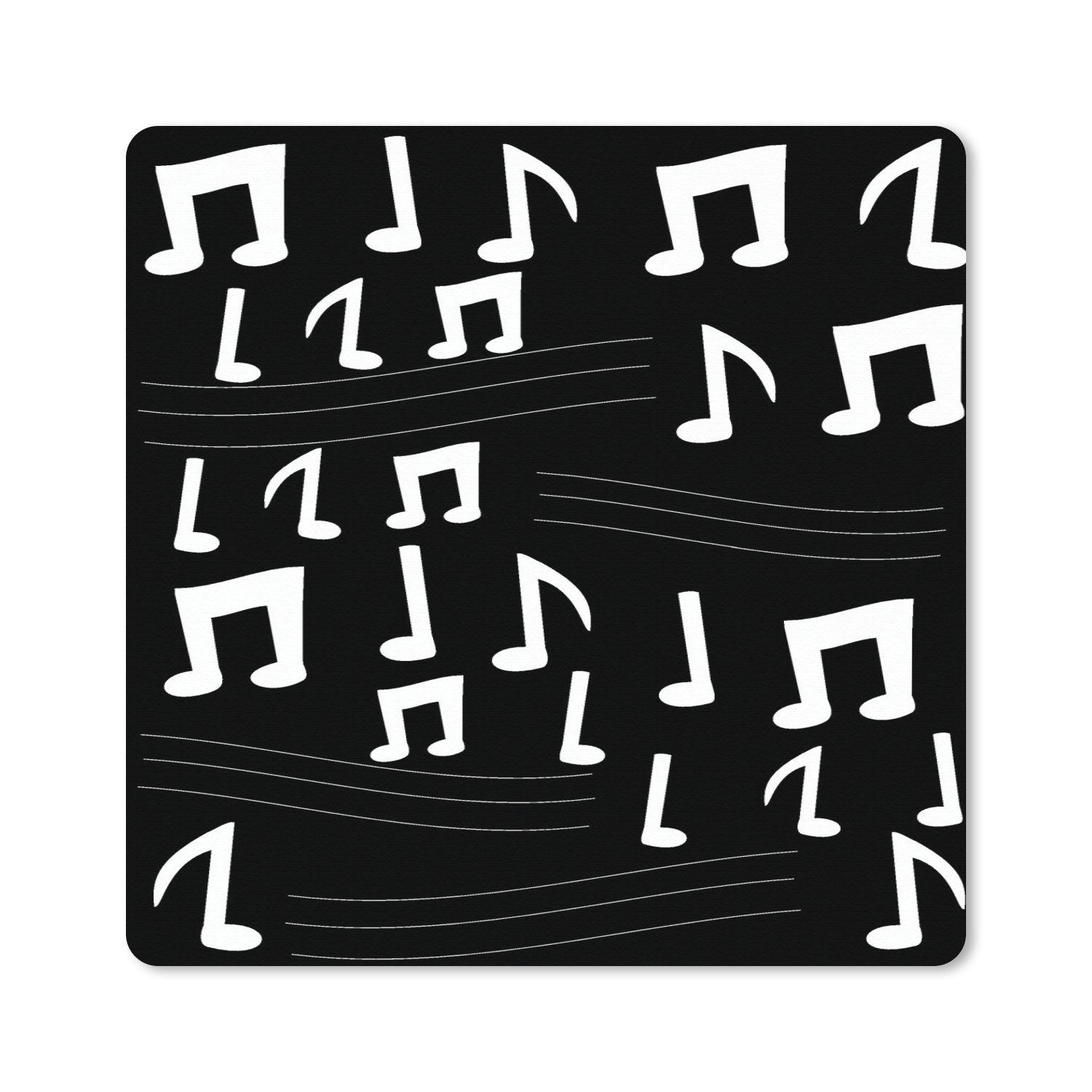 MuchoWow Gaming Mauspad Musik - Schwarz und Weiß - Muster (1-St), Gaming, Rutschfester Unterseite, Mausunterlage, 80x80 cm, XXL, Großes