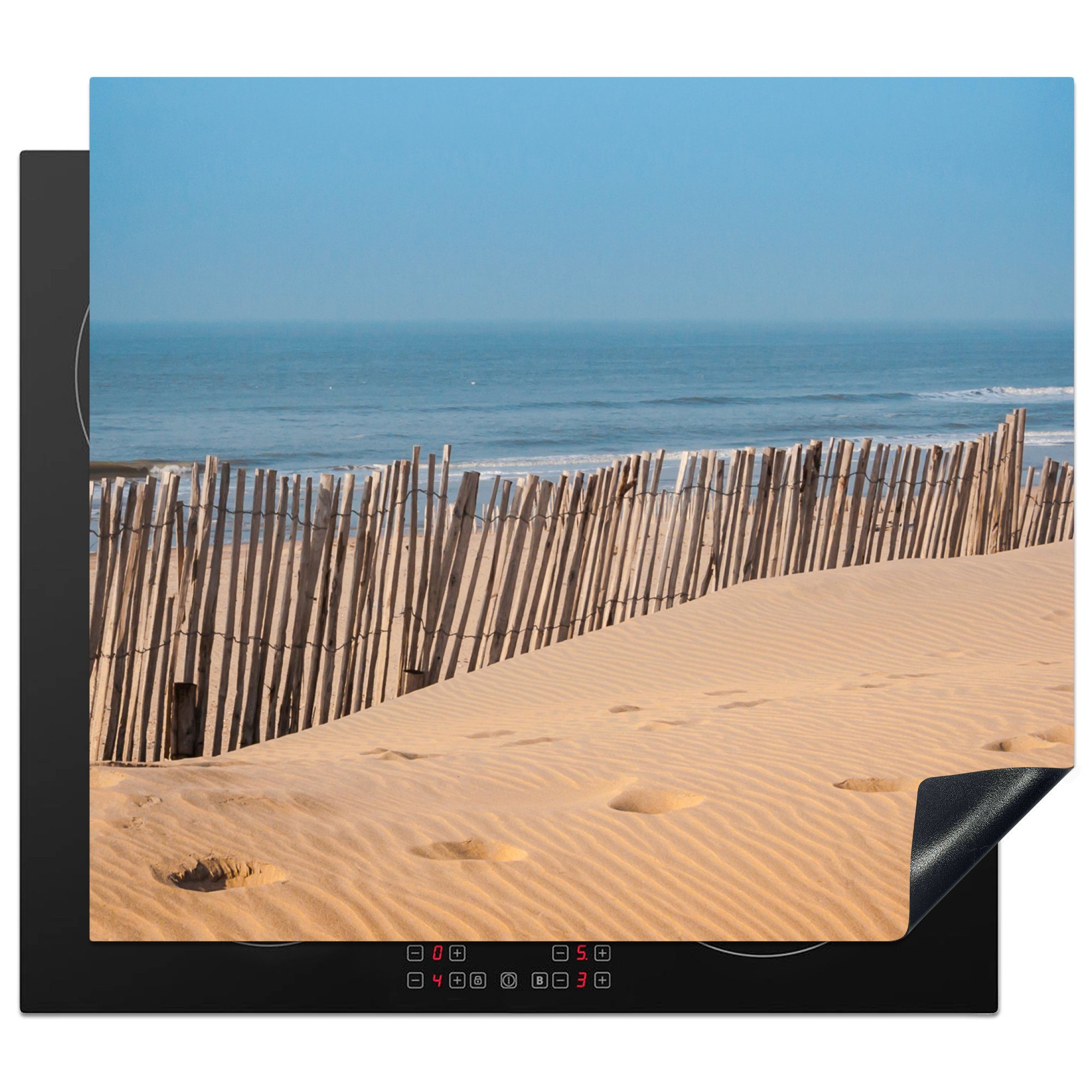 MuchoWow Herdblende-/Abdeckplatte Strand - Meer - Pfähle, Vinyl, (1 tlg), 59x52 cm, Ceranfeldabdeckung für die küche, Induktionsmatte