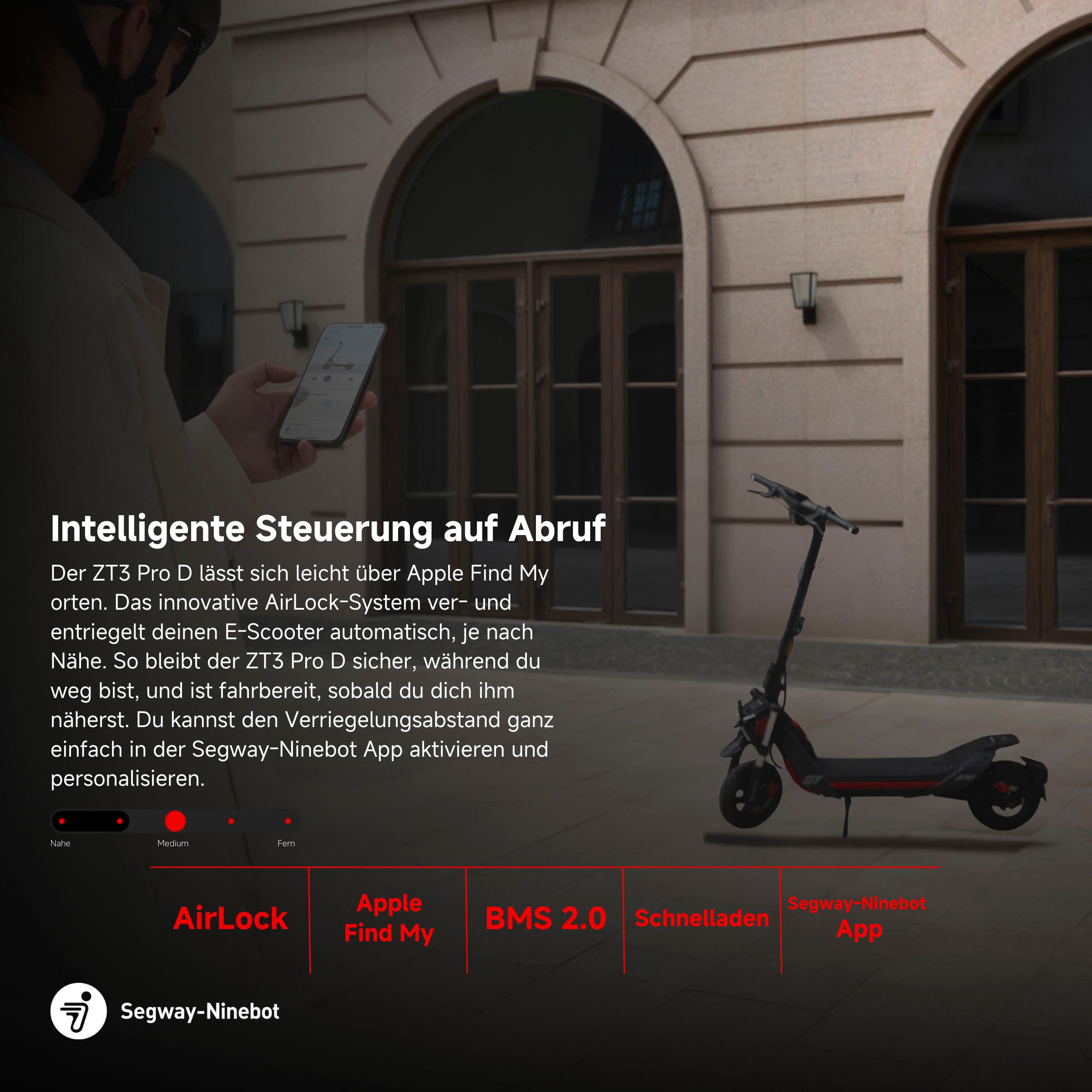 Segway E-Scooter Segway ZT3 Pro D, 20 km/h, (Vollfederung, 120kg Tragfähigkeit, 25% Steigung, Apple FindMy), Ninebot E-Scooter, mit Straßenzulassung, bis zu 70 km Reichweite