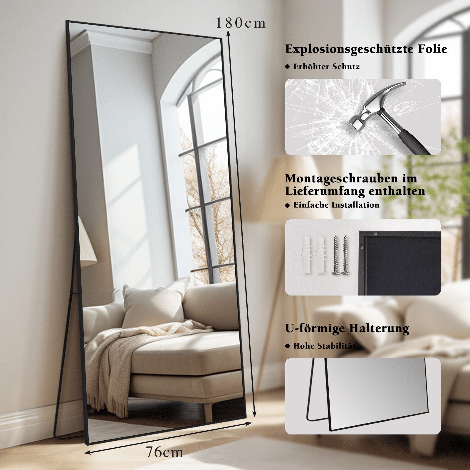 LUNAMIRROR Ganzkörperspiegel Stehspiegel Bodenspiegel mit hochauflösendem günstig online kaufen