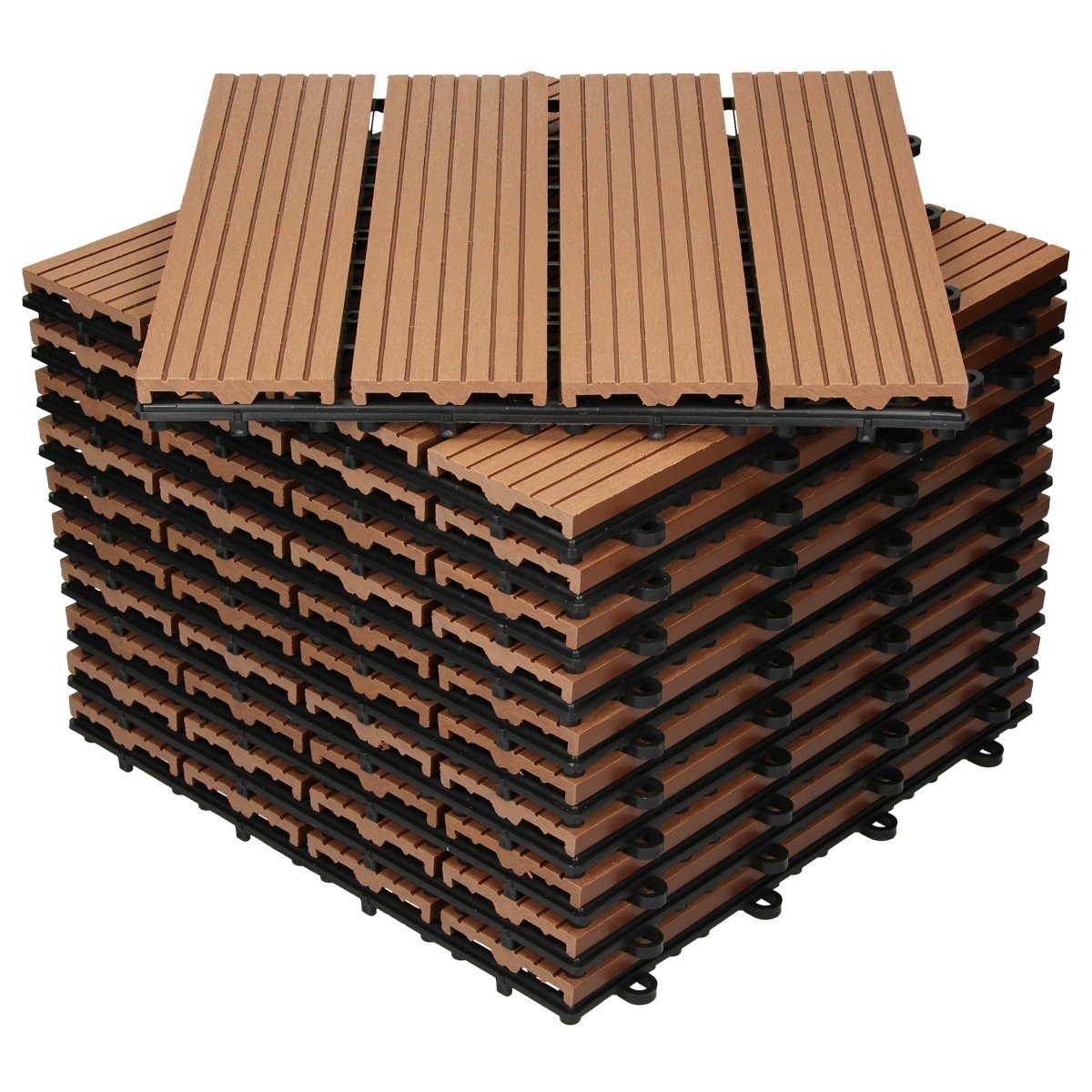 ECD Germany WPC-Fliesen »WPC, 30x30 cm 55er Set für 5m² Hellbraun Holzoptik«,  Witterungsbeständig, UV-beständig, frostsicher, 55er Set, 55 St., 55er Set