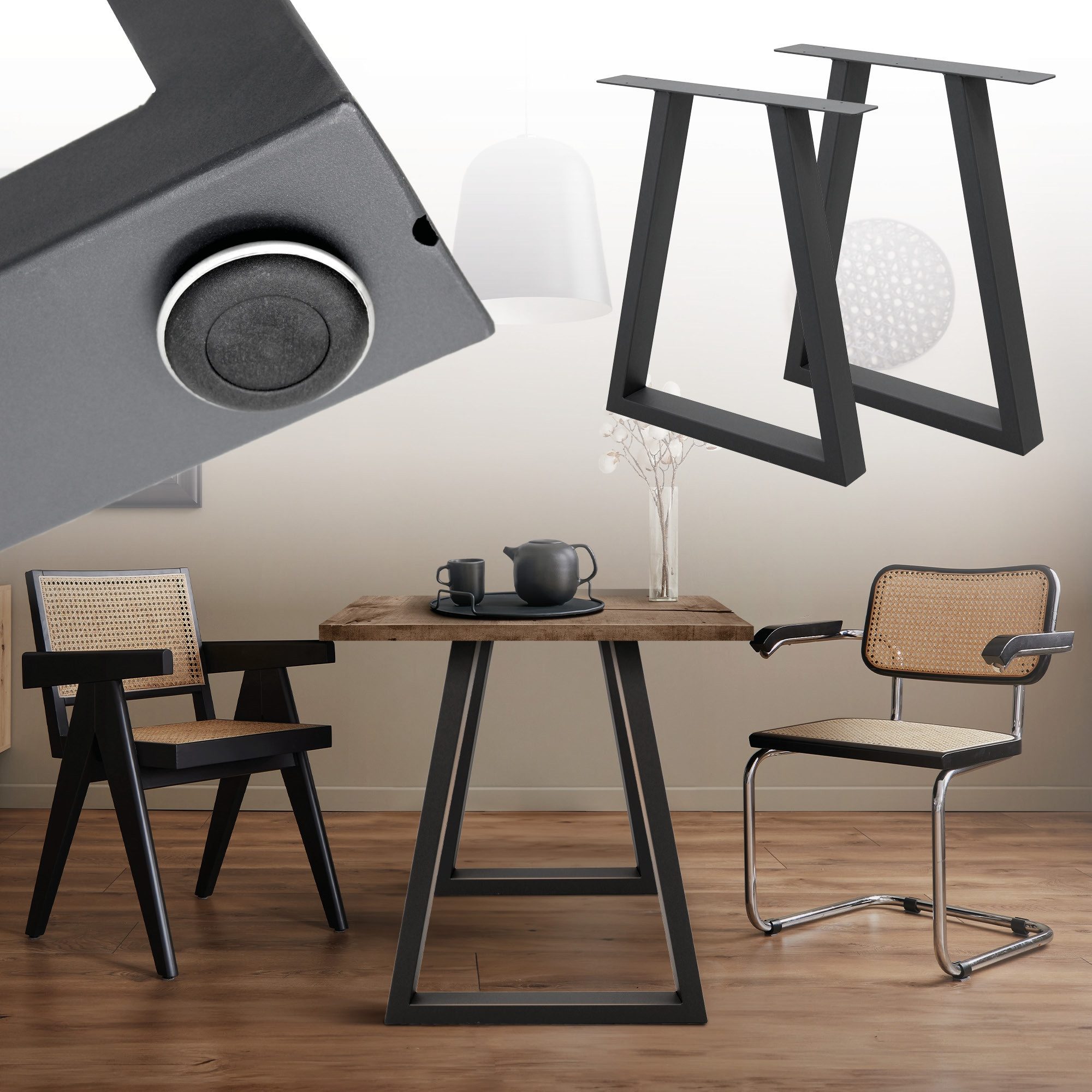 ECD Germany Tischbein 2x Tischgestell Tischkufen Trapez Design aus pulverbeschichtetem Stahl, Metall Möbelfüße 60x72 cm Tischuntergestell für Esstisch Schreibtisch