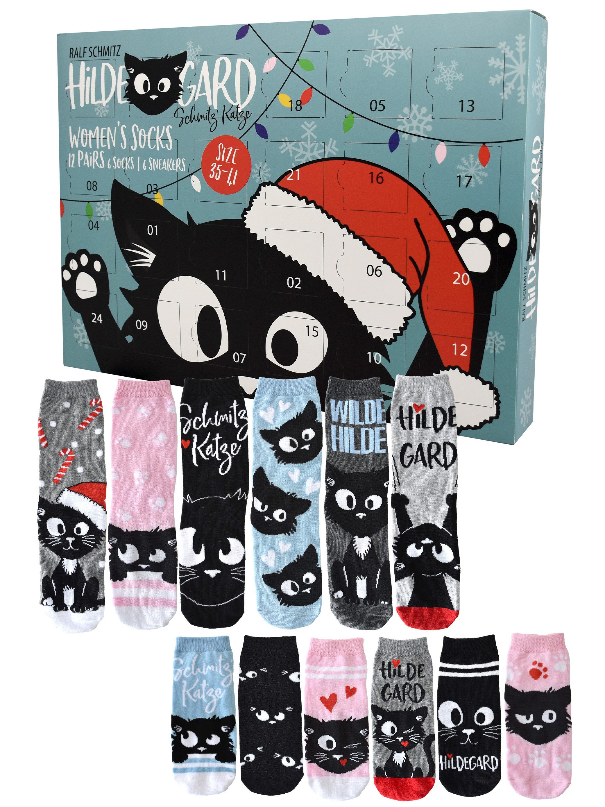 United Labels® Adventskalender Ralf Schmitz Hildegard Socken Adventskalender mit 12 Paar Socken