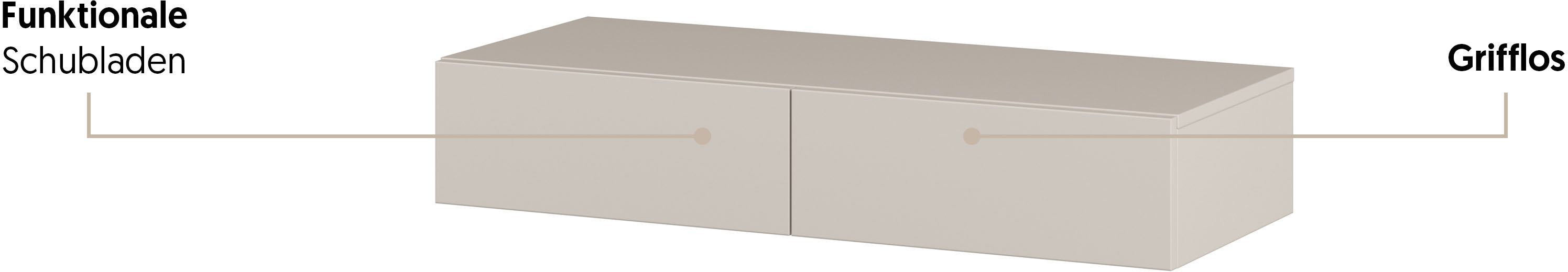 OTTO home Schminktisch Jukon, Breite 90 cm, moderner Schminktisch, hängend, mit 2 Schubladen (ohne Spiegel), Hängende Schminktisch, grifflos