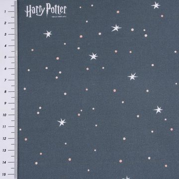 SCHÖNER LEBEN. Stoff Baumwollstoff Popeline Digitaldr. Harry Potter Schriftzug Sterne grau, allergikergeeignet