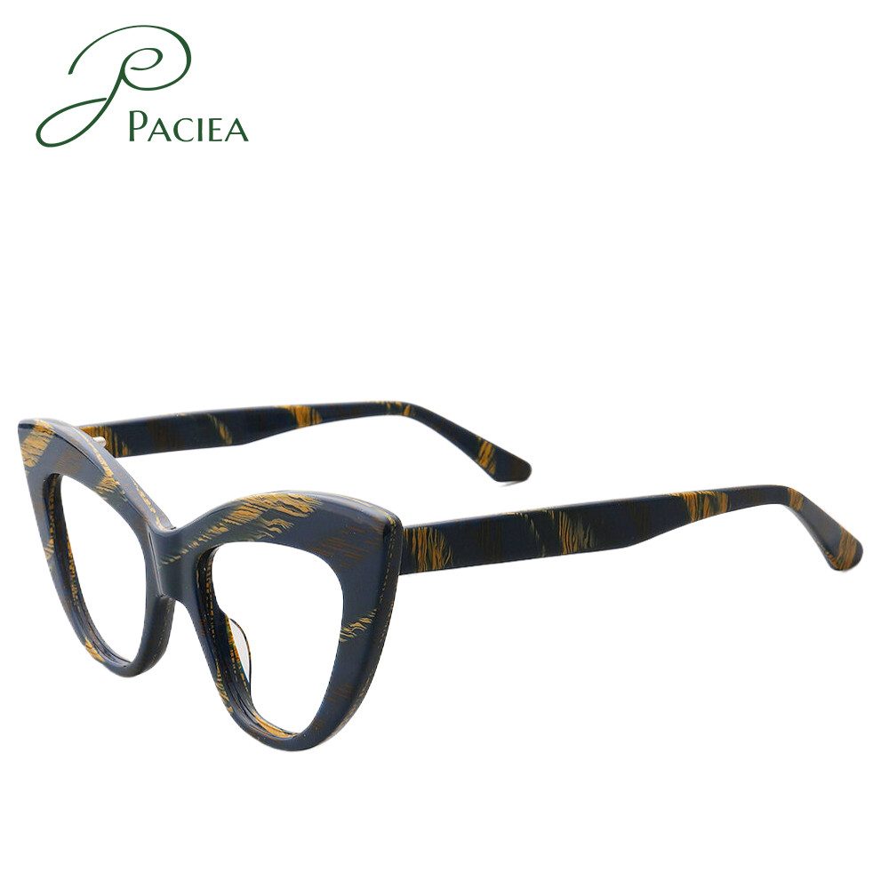 PACIEA Brille Ohne Sehstärke Damen Cat Eye Blaulichtfilter Oversized Vollrandrahmen