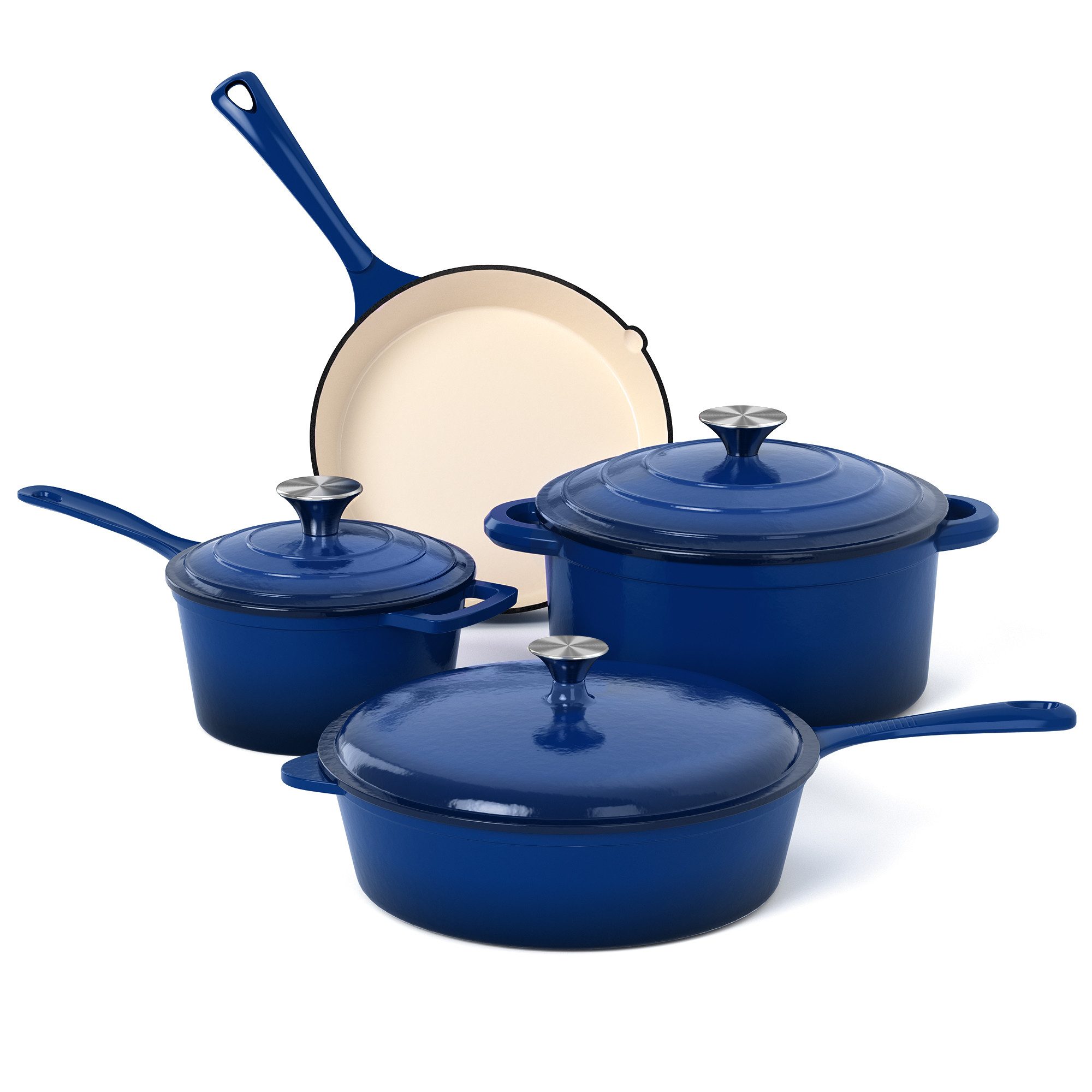 Kitchen Academy Topf-Set, 7-teilig Emailliert Gusseisen Topf und Pfannenset (Für alle Herdarten & Induktion), Optimale Wärmespeicherung, Mühelose & leichte Reinigung
