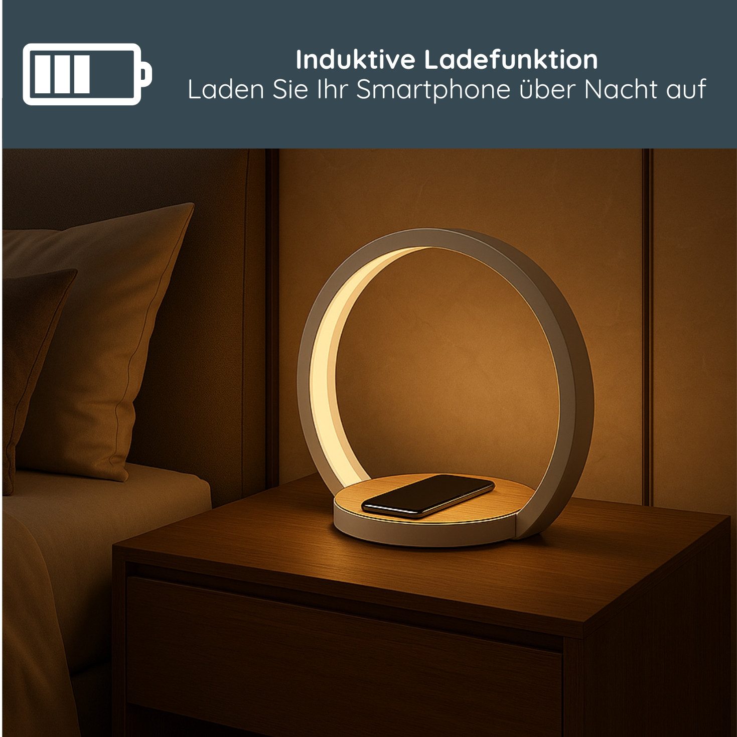 MeLiTec LED Tischleuchte LightBase QI, warmweiß, induktives Laden, Nachttis günstig online kaufen