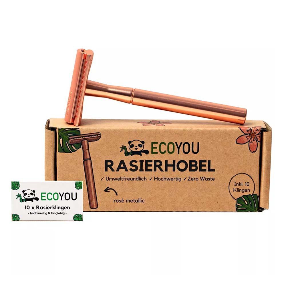 EcoYou Rasierhobel Rasierhobel - Olivenholz, Rosé Metallic inkl. 10 Klingen
