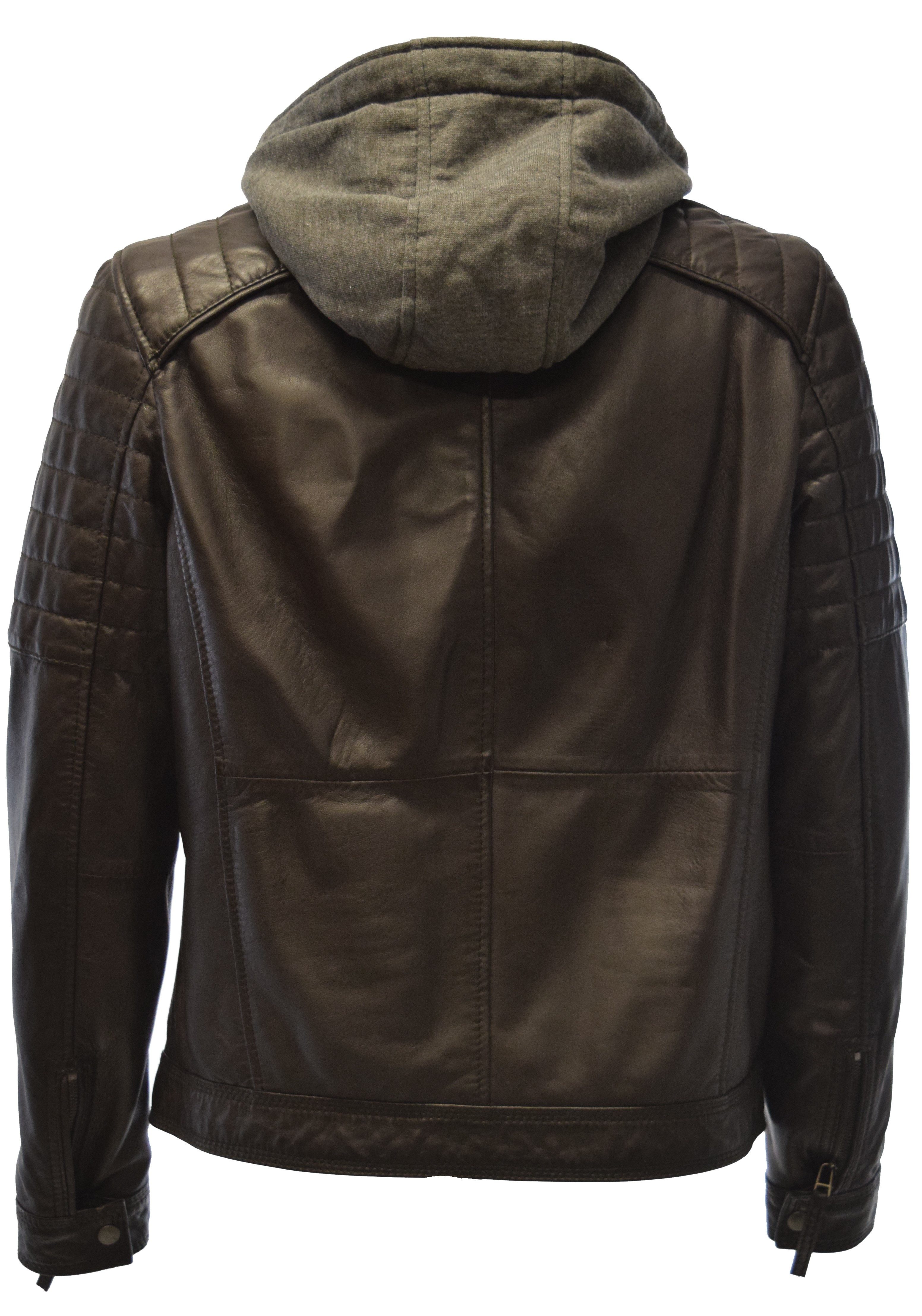 Zimmert Leather Lederjacke Carlo mit abnehmbarer Kapuze, Cognac, Schwarz, Dunkelbraun