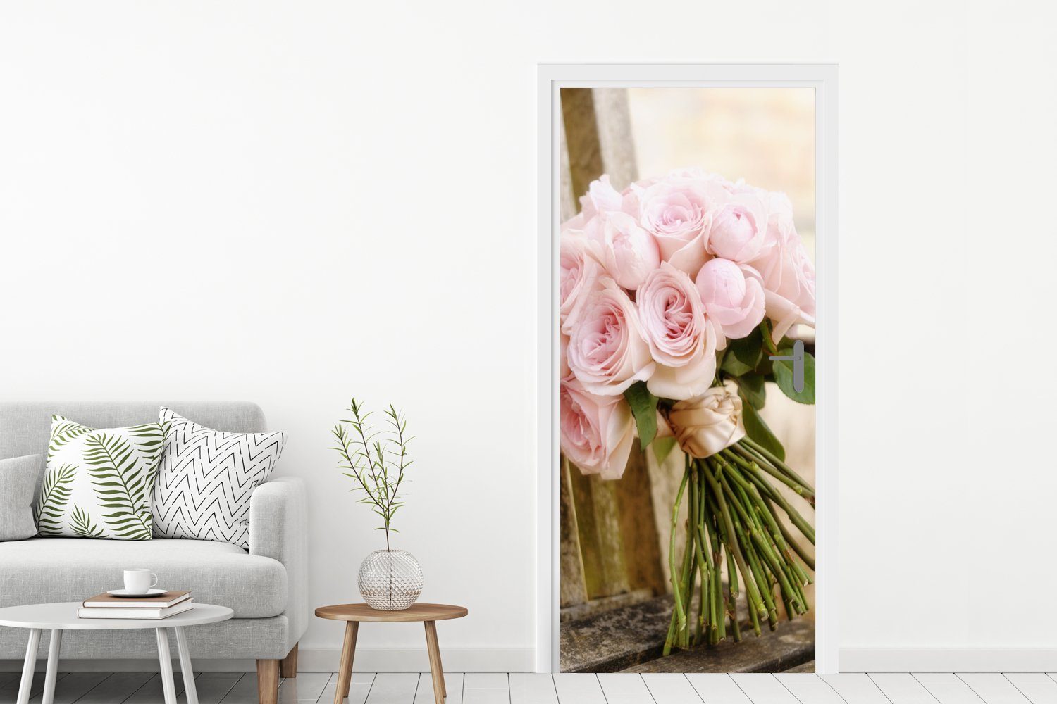 MuchoWow Türtapete Strauß mit 75x205 rosa für St), bedruckt, cm Tür, Türaufkleber, (1 Matt, Pfingstrosenblüten, Fototapete