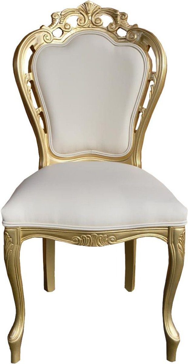 Casa Padrino Esszimmerstuhl / Barock Luxus Qualität Designer Stuhl - Gold Stuhl Luxus Lederoptik - Creme Esszimmer