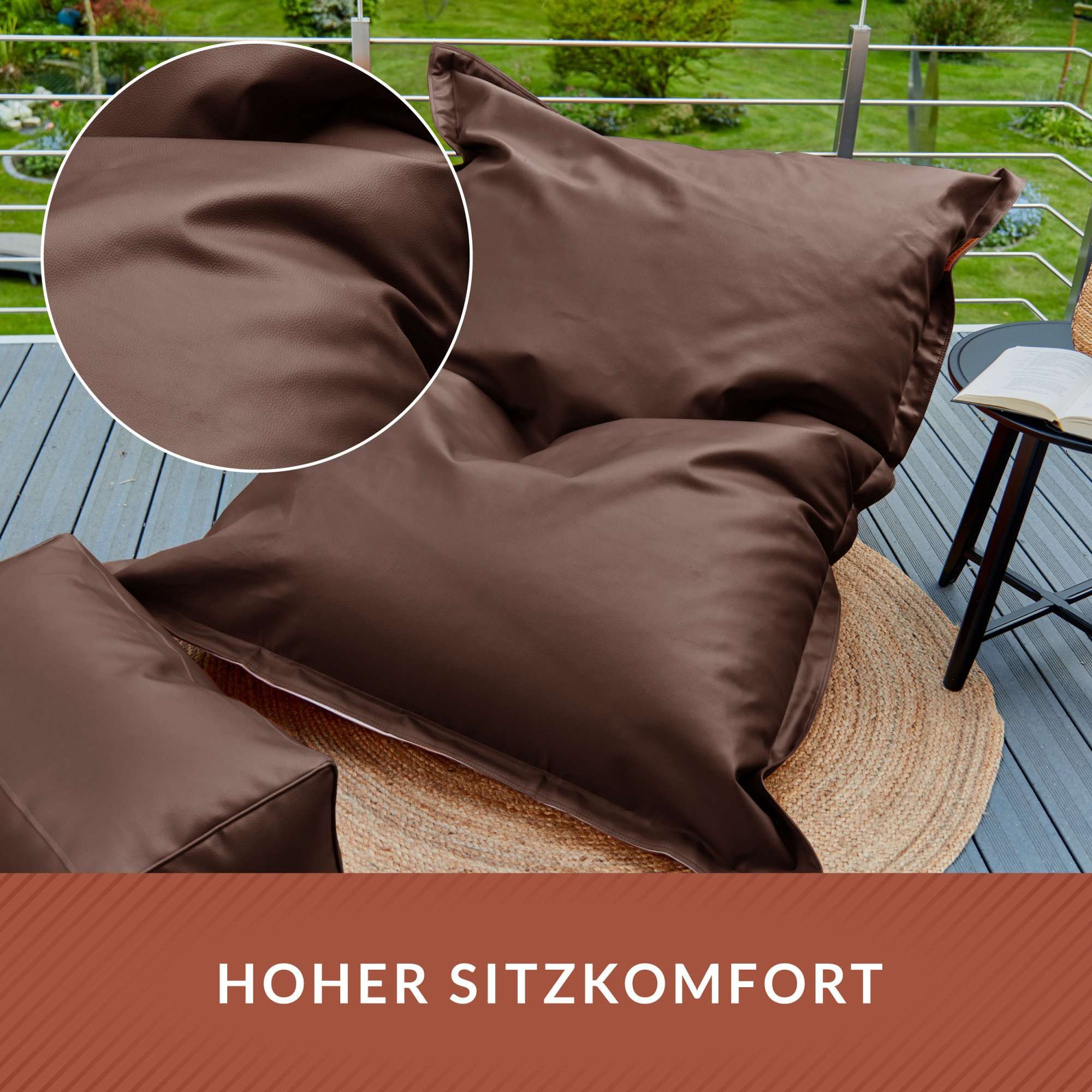 Green Bean Sitzsack Riesen-Sitzsack Kunstleder Square XXL (380 Liter Füllung, Indoor und Outdoor geeignet, abwaschbarer Bezug), Bean Bag Sitzkissen Sitzpuff Sit – Bild 5 von 5
