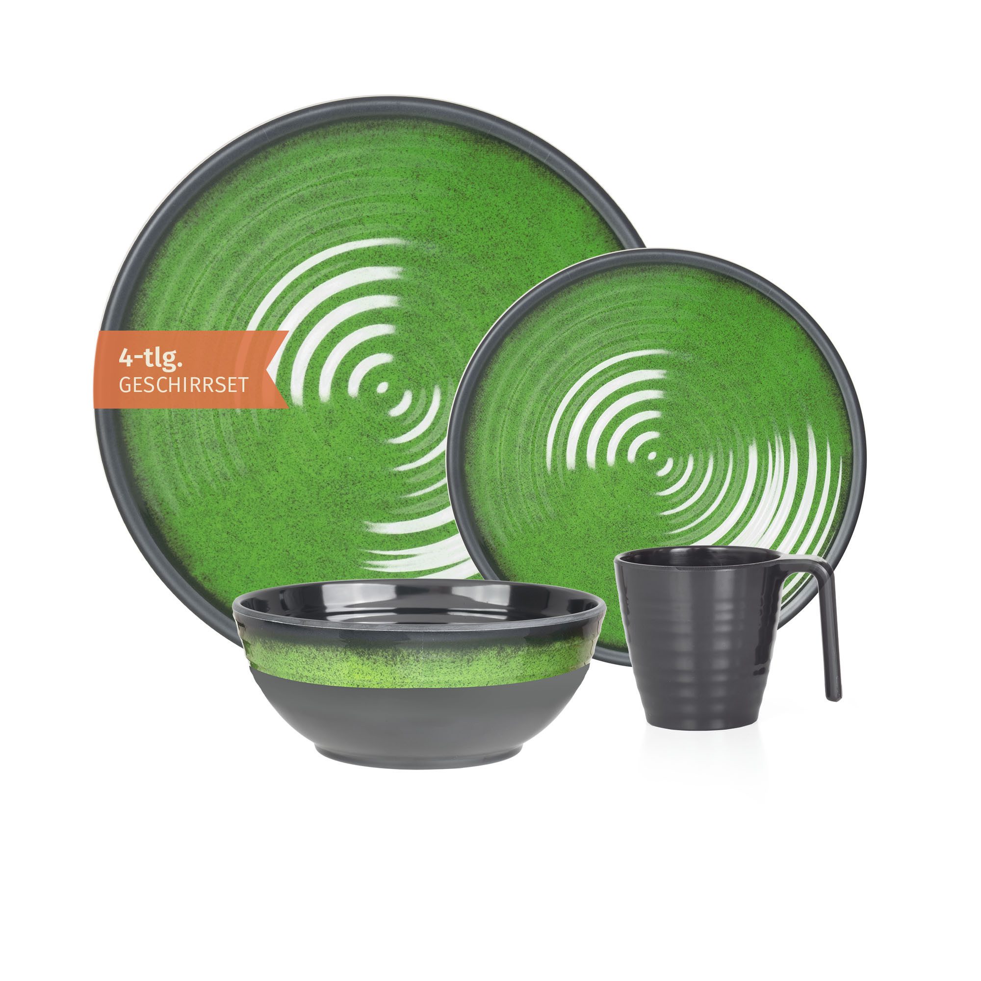 Moritz Geschirr-Set Camping Geschirr Stone Green 4-teilig