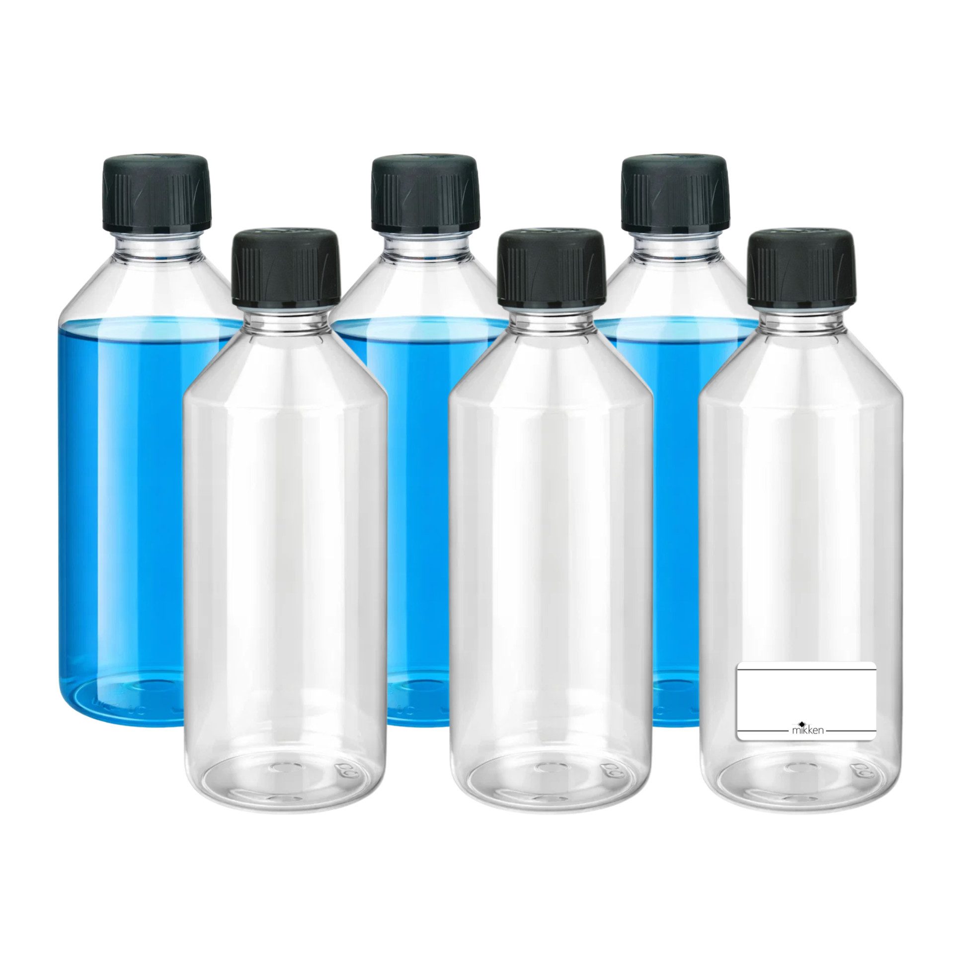 mikken Trinkflasche leere Flasche 500 ml zum befüllen PET Laborflasche transparent, Lebensmittelecht, Made in Europe, KISI-Deckel