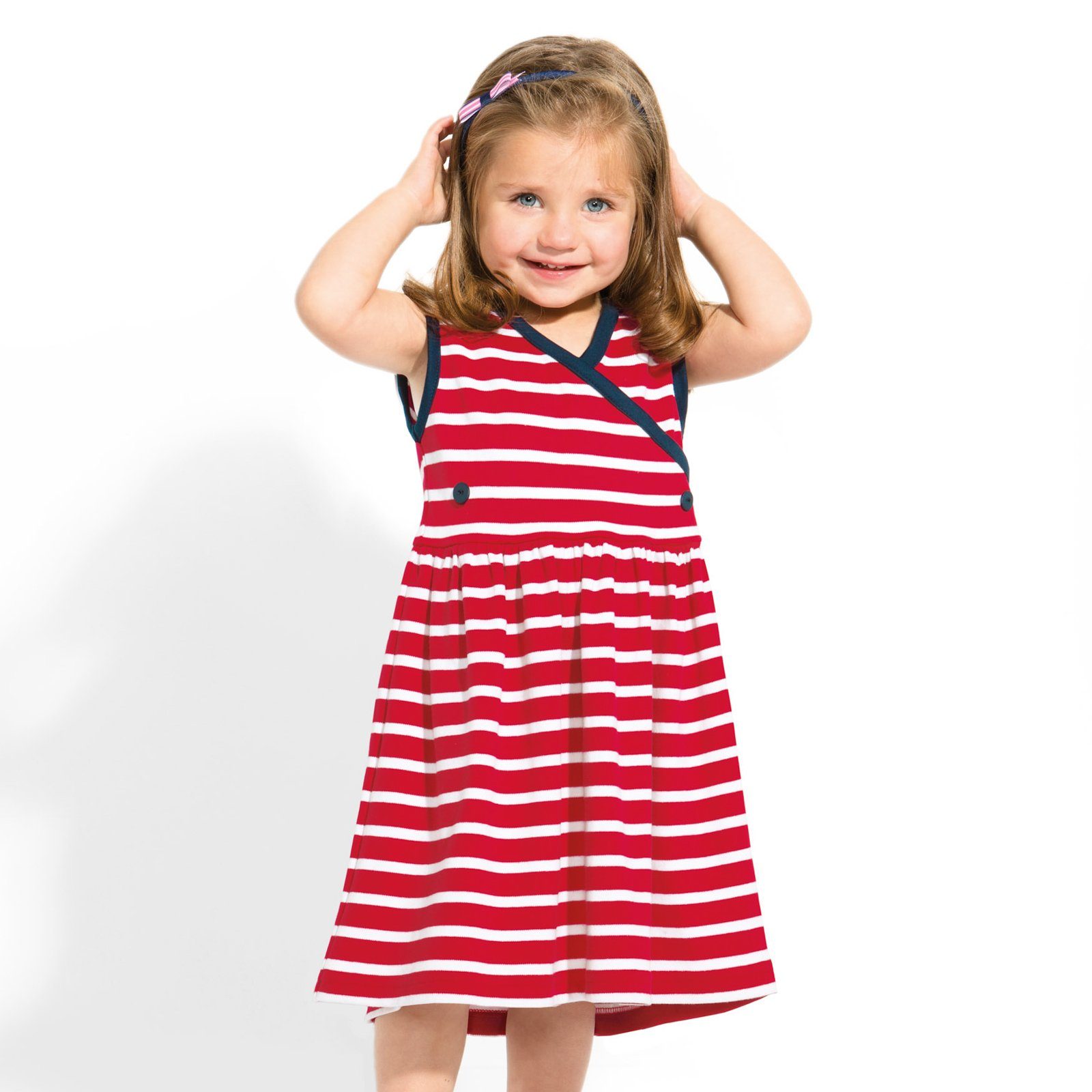 modAS Strandkleid (1-tlg) / Mädchen weiß Kleid rot für Mädchenkleid Bretonisches Gestreiftes (02) - Maritim